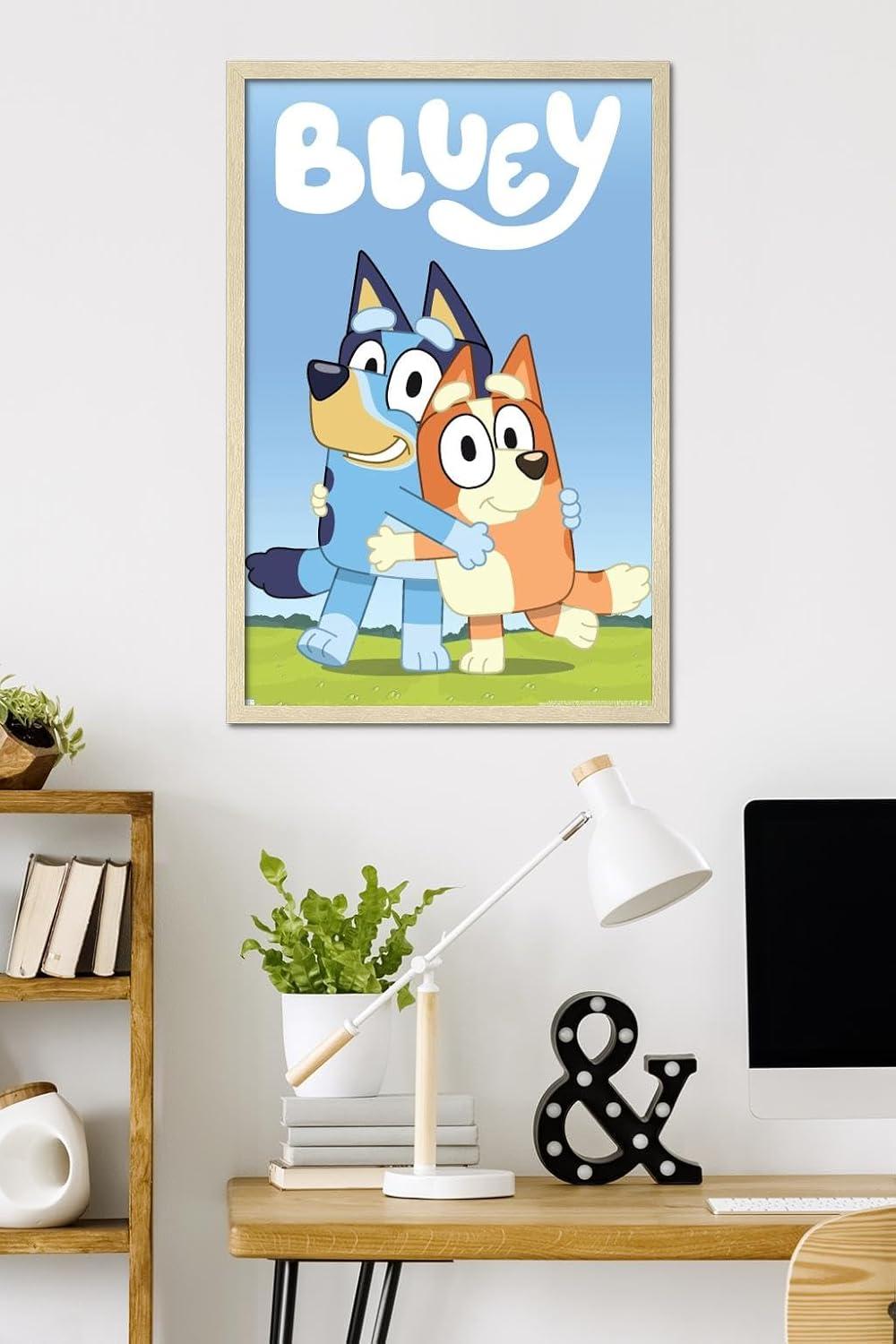 imageBluey Hug Wall Poster 224L x 147W Barnwood Framed VersionBlonde Framed Version
