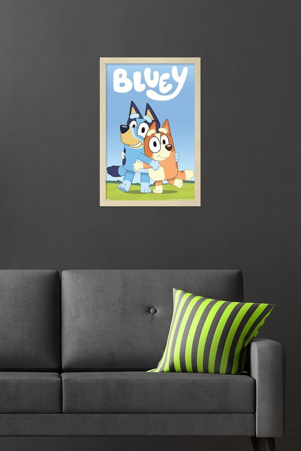 imageBluey Hug Wall Poster 224L x 147W Barnwood Framed VersionBlonde Framed Version