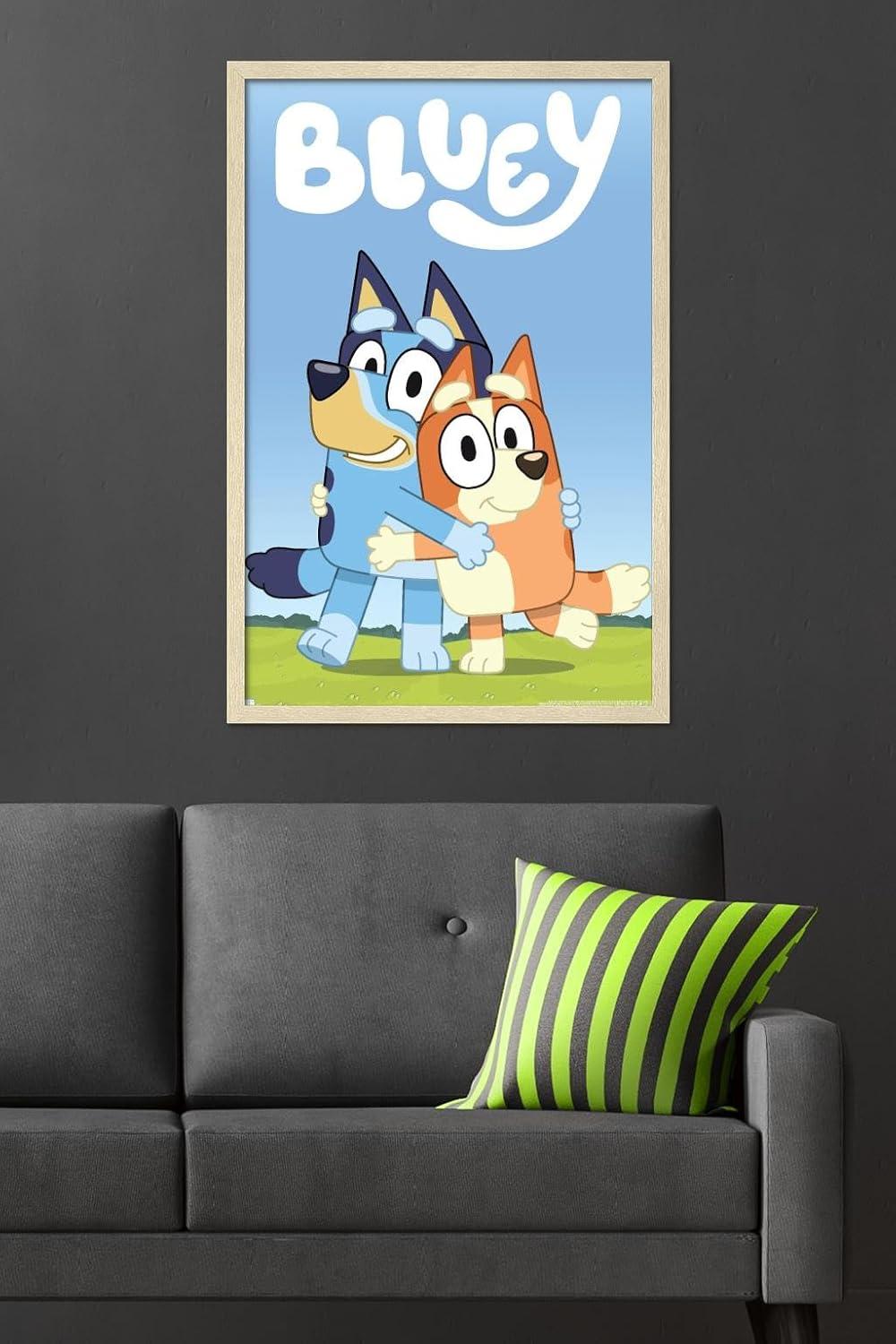 imageBluey Hug Wall Poster 224L x 147W Barnwood Framed VersionBlonde Framed Version