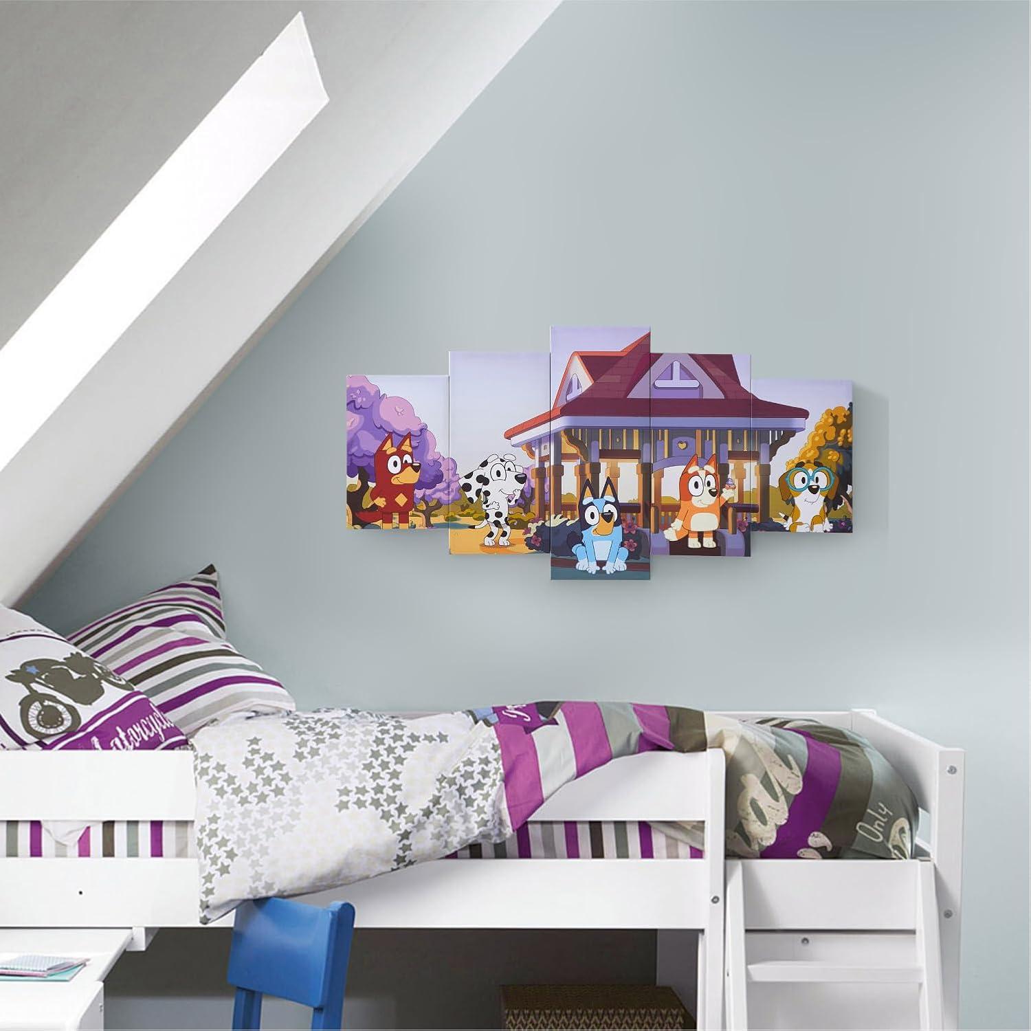 imageBluey 5 Piece Wall Art SetKids Room Dcor with Iconic Bluey Graphics Ready to Hang Canvas Panels Decorative Accent for Playroom Bedroom or Nursery 40 W x 20 H