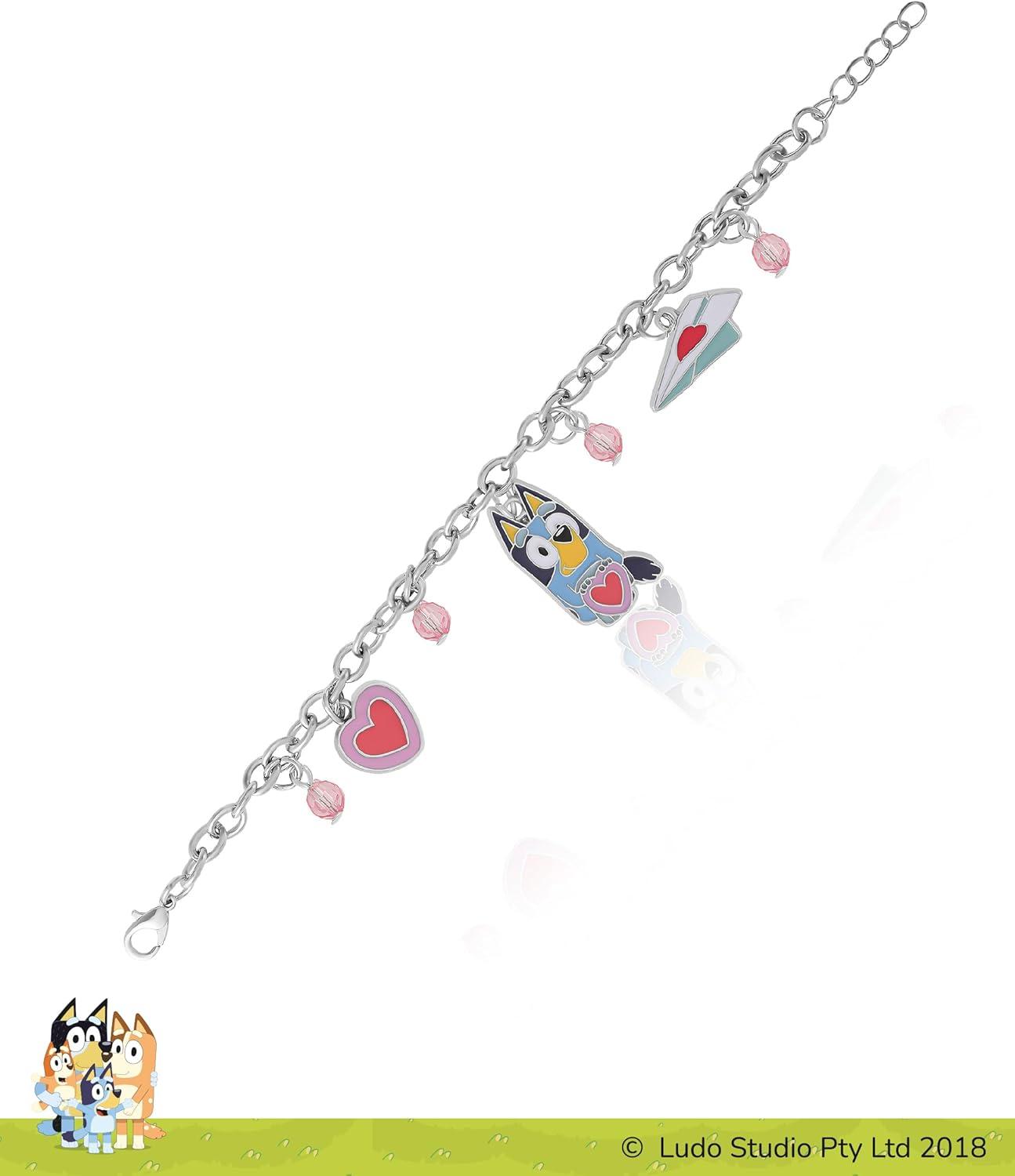 imageBluey Charm Bracelet for Girls Official License 651 Fashion Bracelet with Heart Charms