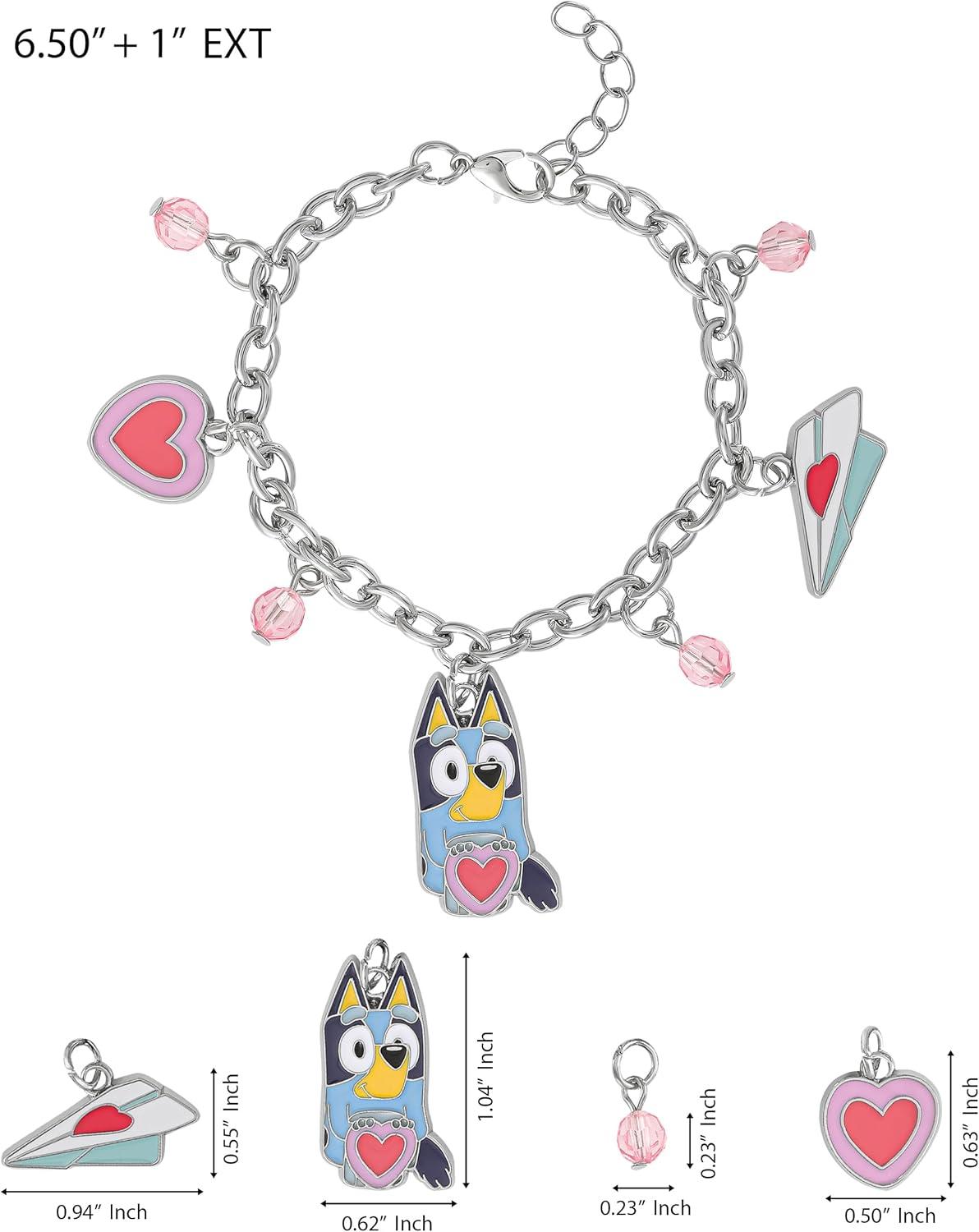 imageBluey Charm Bracelet for Girls Official License 651 Fashion Bracelet with Heart Charms