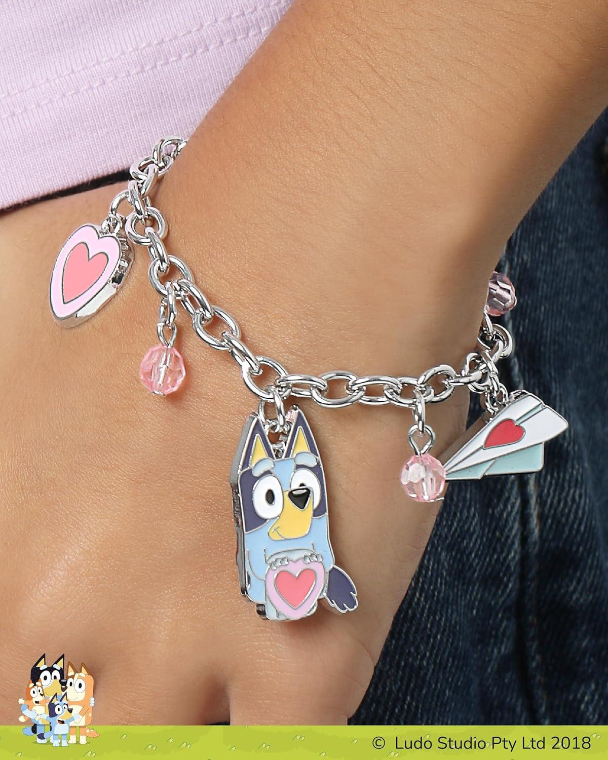 imageBluey Charm Bracelet for Girls Official License 651 Fashion Bracelet with Heart Charms