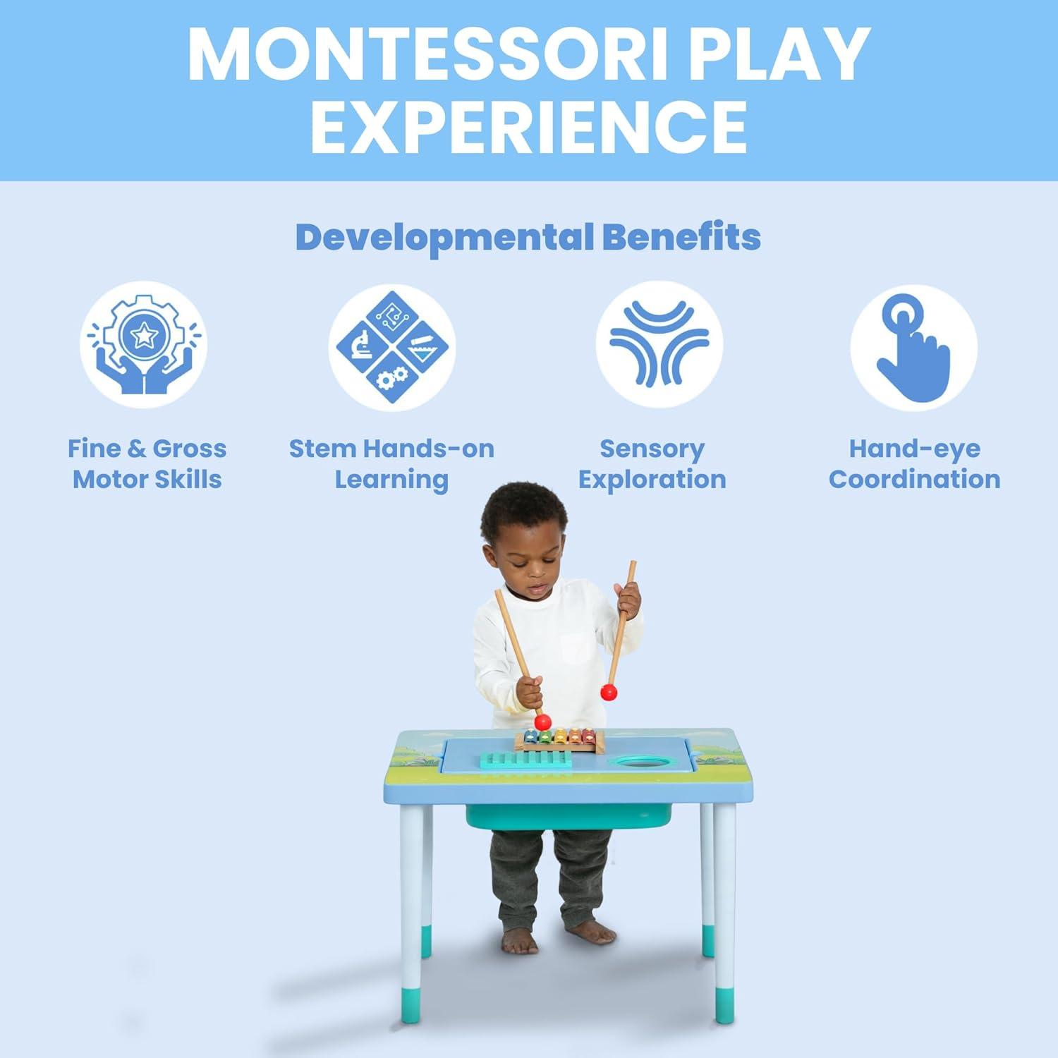 imageBluey Compact Play amp Learn Sensory Table Includes Musical Instruments Use as Sand TableSensory TableActivity TableMontessori Toy Blue