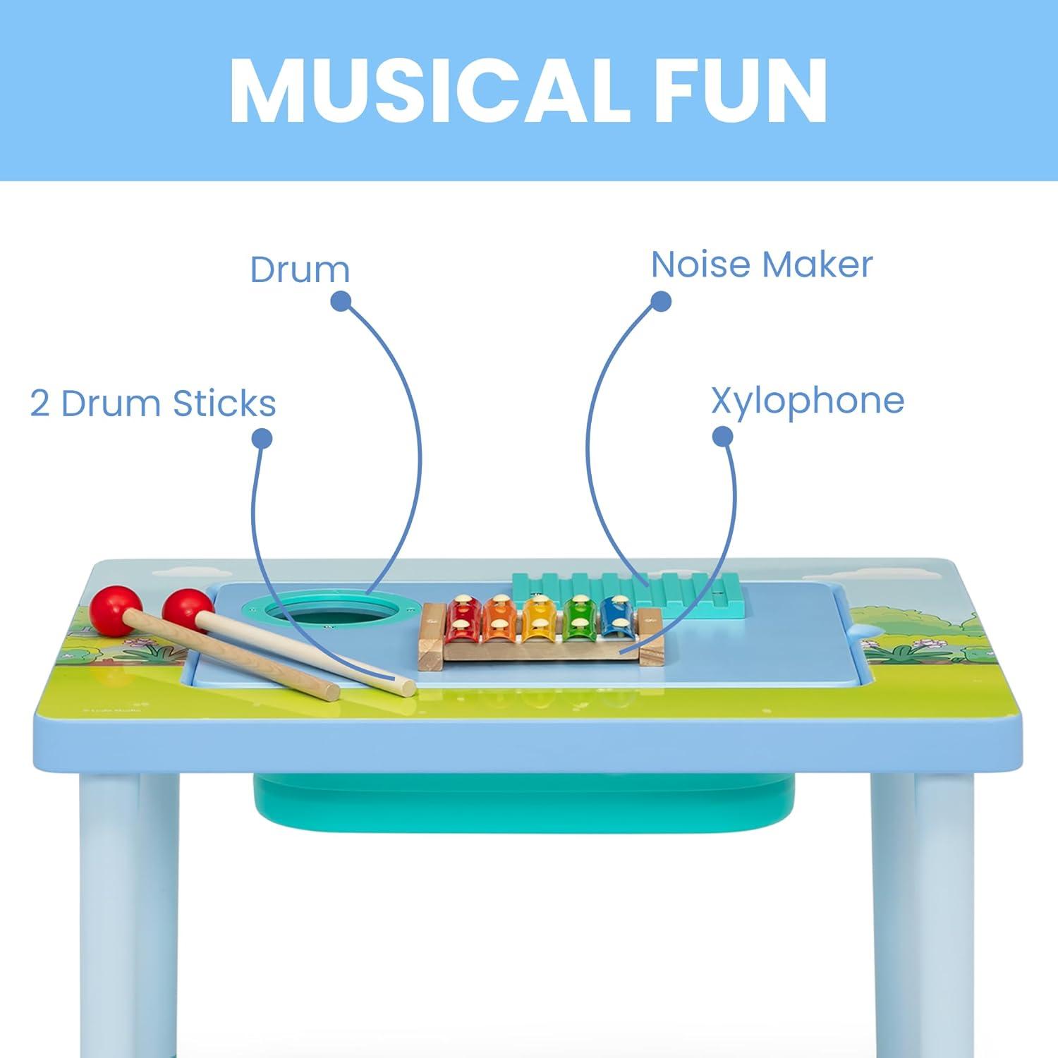 imageBluey Compact Play amp Learn Sensory Table Includes Musical Instruments Use as Sand TableSensory TableActivity TableMontessori Toy Blue
