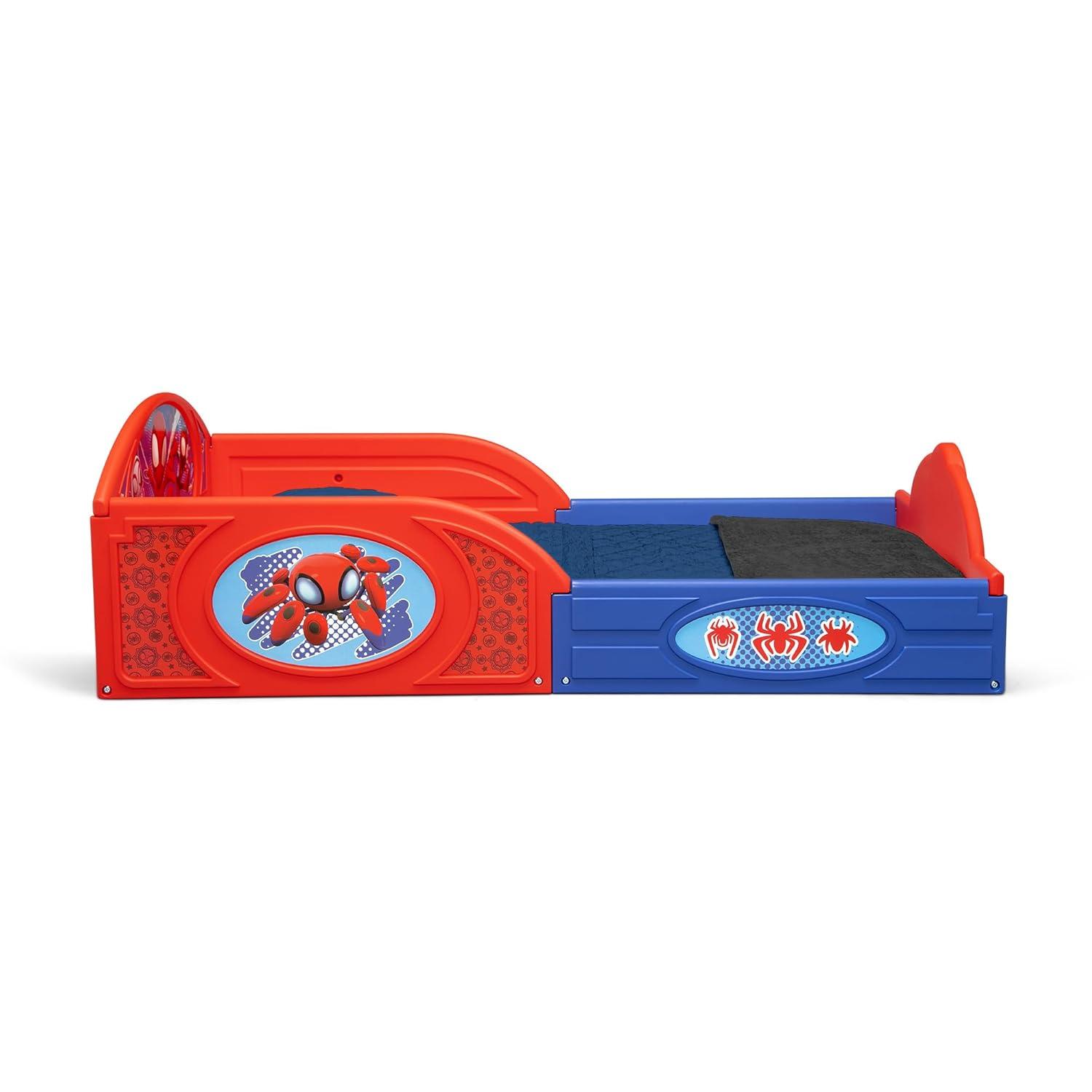 imageDelta Children Bluey 4Piece Toddler RoominaBox Set Includes Sleep and Play Toddler Bed Table 1 Chair and Fabric Toy Box BlueMarvel Spidey and His Amazing Friends
