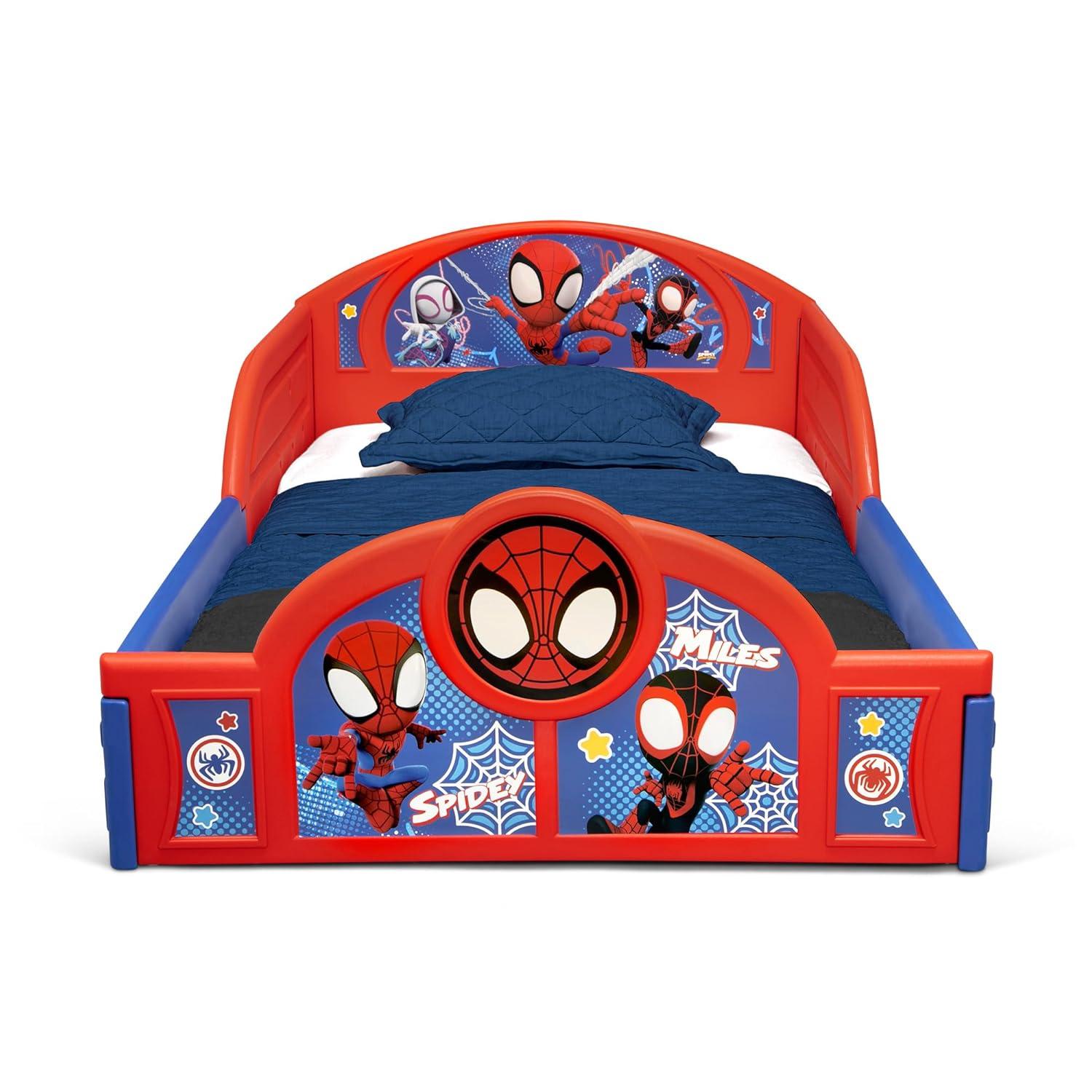 imageDelta Children Bluey 4Piece Toddler RoominaBox Set Includes Sleep and Play Toddler Bed Table 1 Chair and Fabric Toy Box BlueMarvel Spidey and His Amazing Friends