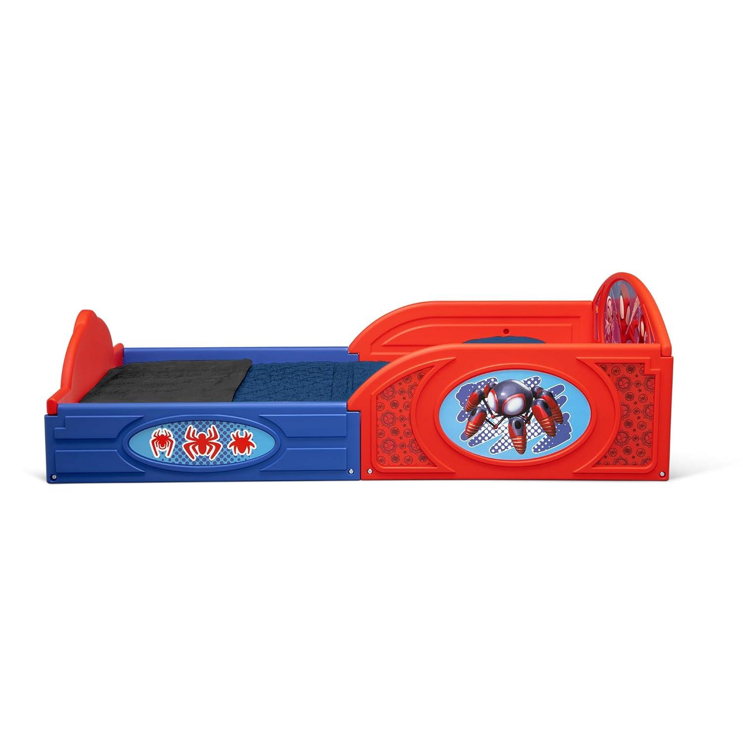 imageDelta Children Bluey 4Piece Toddler RoominaBox Set Includes Sleep and Play Toddler Bed Table 1 Chair and Fabric Toy Box BlueMarvel Spidey and His Amazing Friends