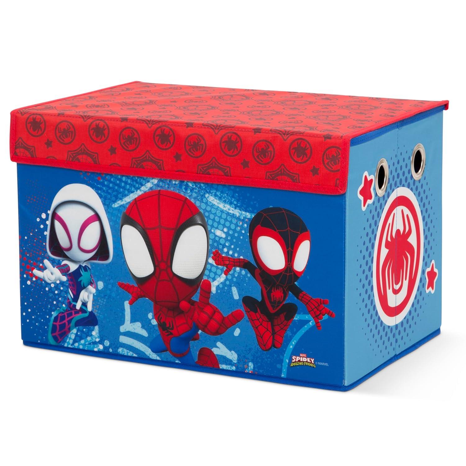 imageDelta Children Bluey 4Piece Toddler RoominaBox Set Includes Sleep and Play Toddler Bed Table 1 Chair and Fabric Toy Box BlueMarvel Spidey and His Amazing Friends
