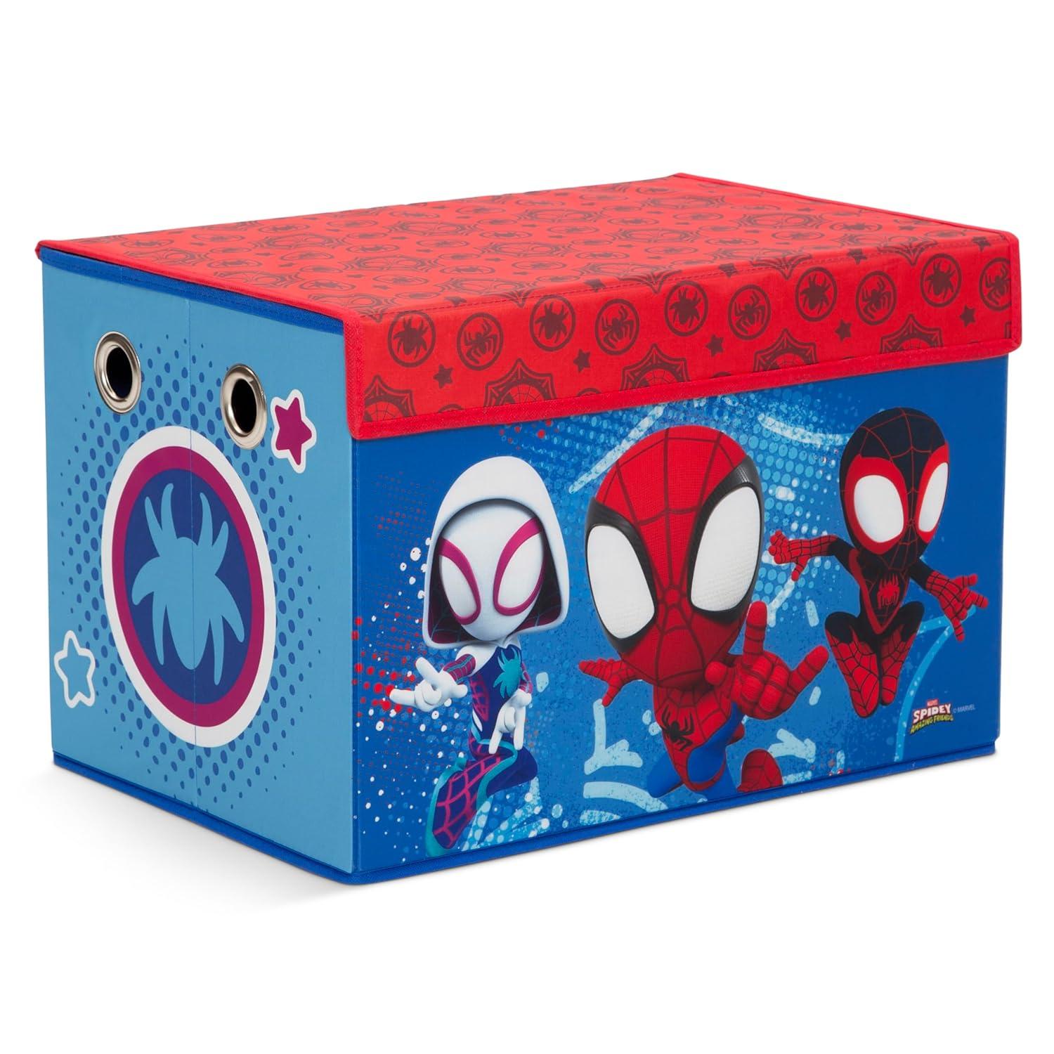 imageDelta Children Bluey 4Piece Toddler RoominaBox Set Includes Sleep and Play Toddler Bed Table 1 Chair and Fabric Toy Box BlueMarvel Spidey and His Amazing Friends