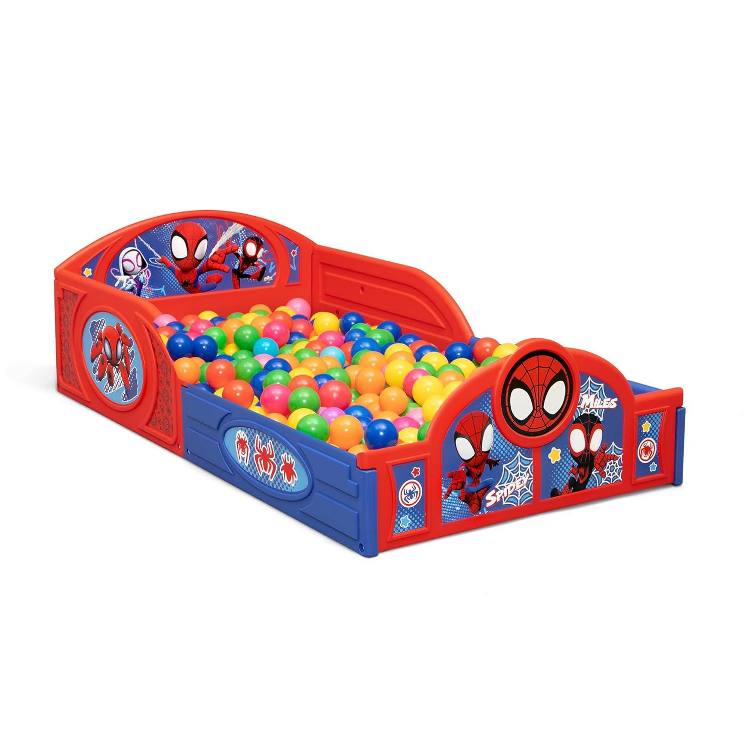 imageDelta Children Bluey 4Piece Toddler RoominaBox Set Includes Sleep and Play Toddler Bed Table 1 Chair and Fabric Toy Box BlueMarvel Spidey and His Amazing Friends