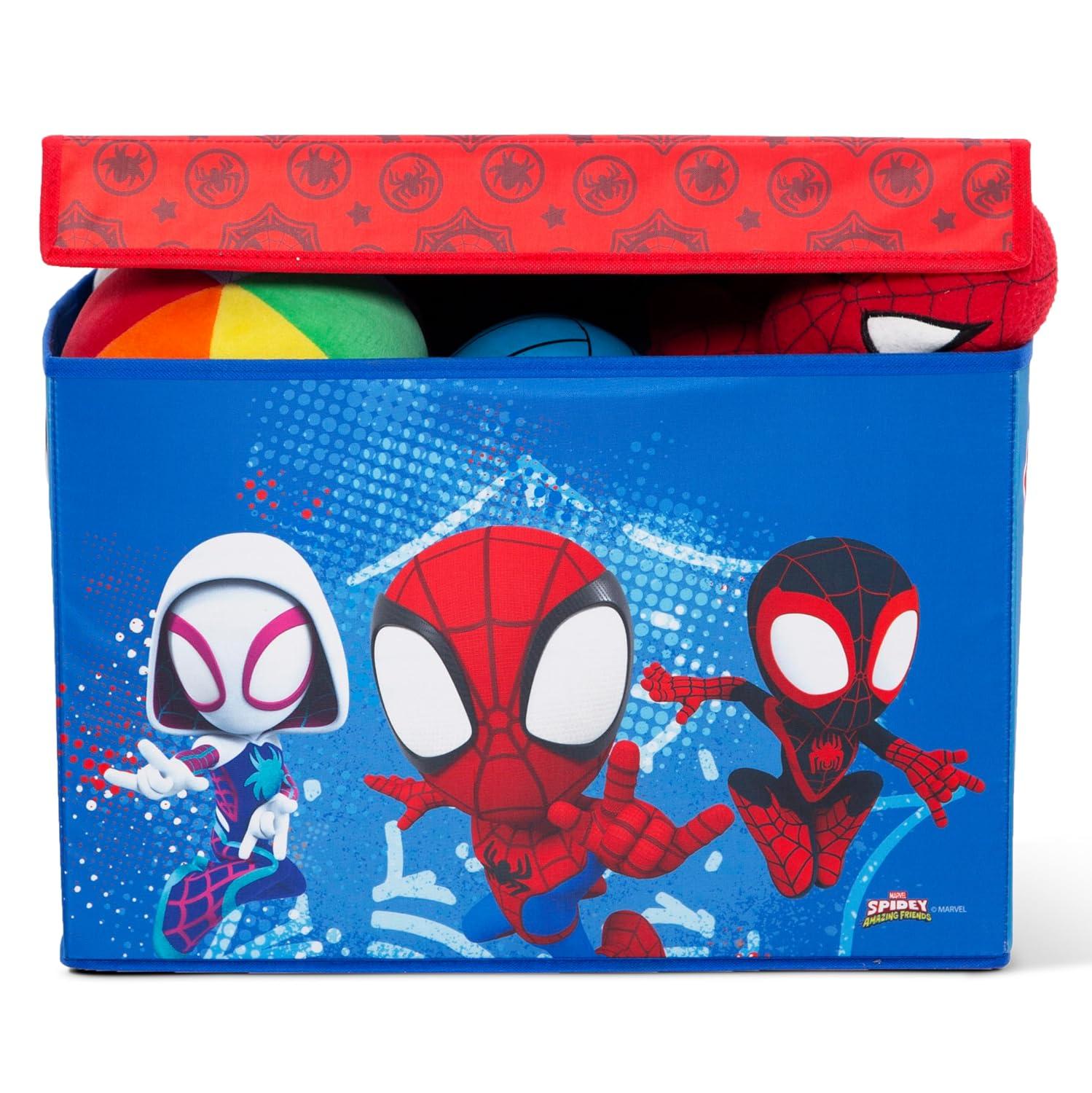 imageDelta Children Bluey 4Piece Toddler RoominaBox Set Includes Sleep and Play Toddler Bed Table 1 Chair and Fabric Toy Box BlueMarvel Spidey and His Amazing Friends