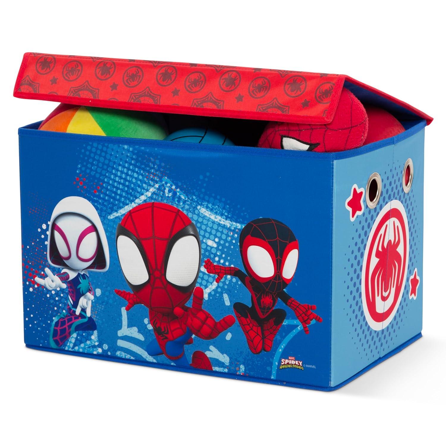 imageDelta Children Bluey 4Piece Toddler RoominaBox Set Includes Sleep and Play Toddler Bed Table 1 Chair and Fabric Toy Box BlueMarvel Spidey and His Amazing Friends
