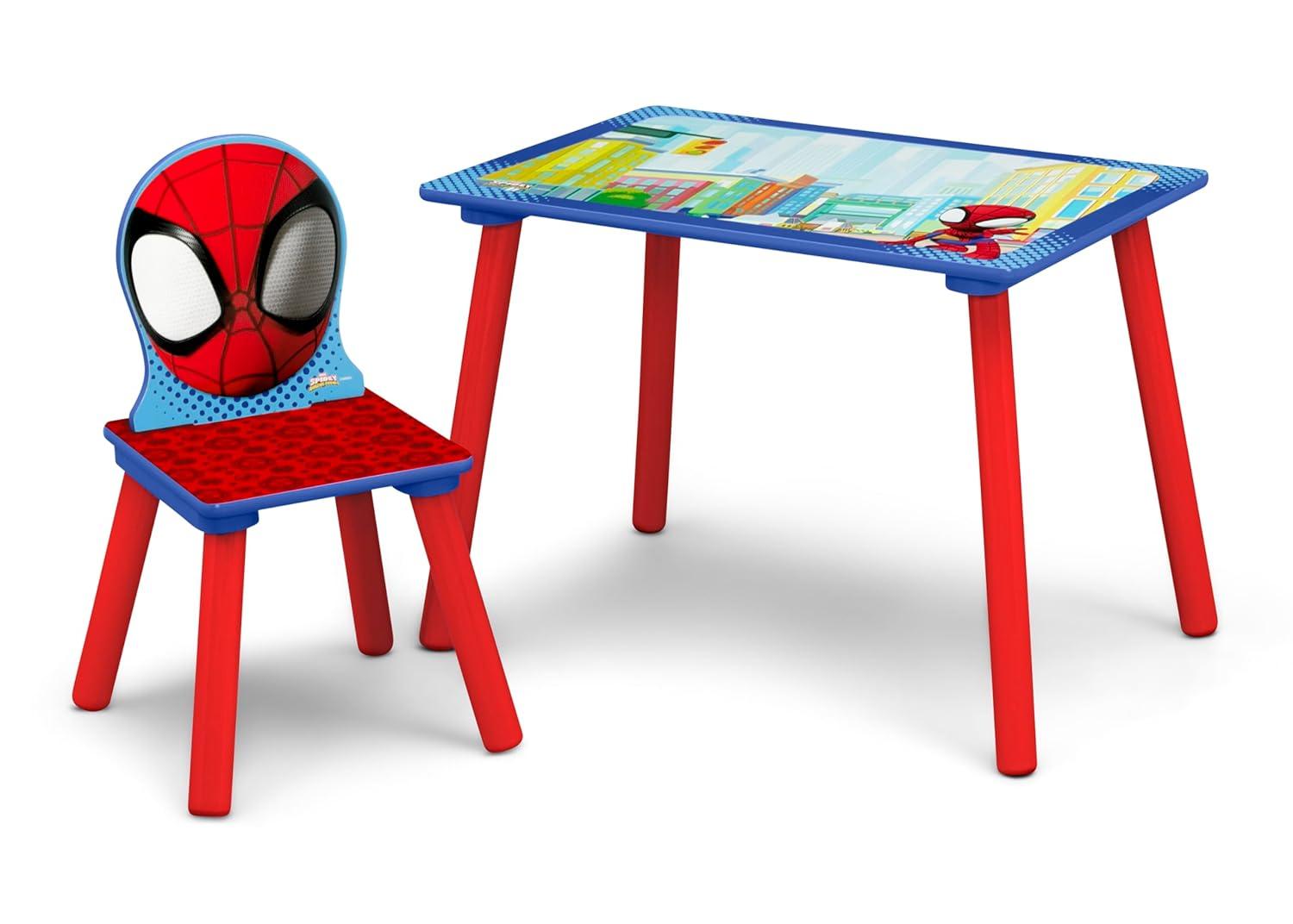 imageDelta Children Bluey 4Piece Toddler RoominaBox Set Includes Sleep and Play Toddler Bed Table 1 Chair and Fabric Toy Box BlueMarvel Spidey and His Amazing Friends