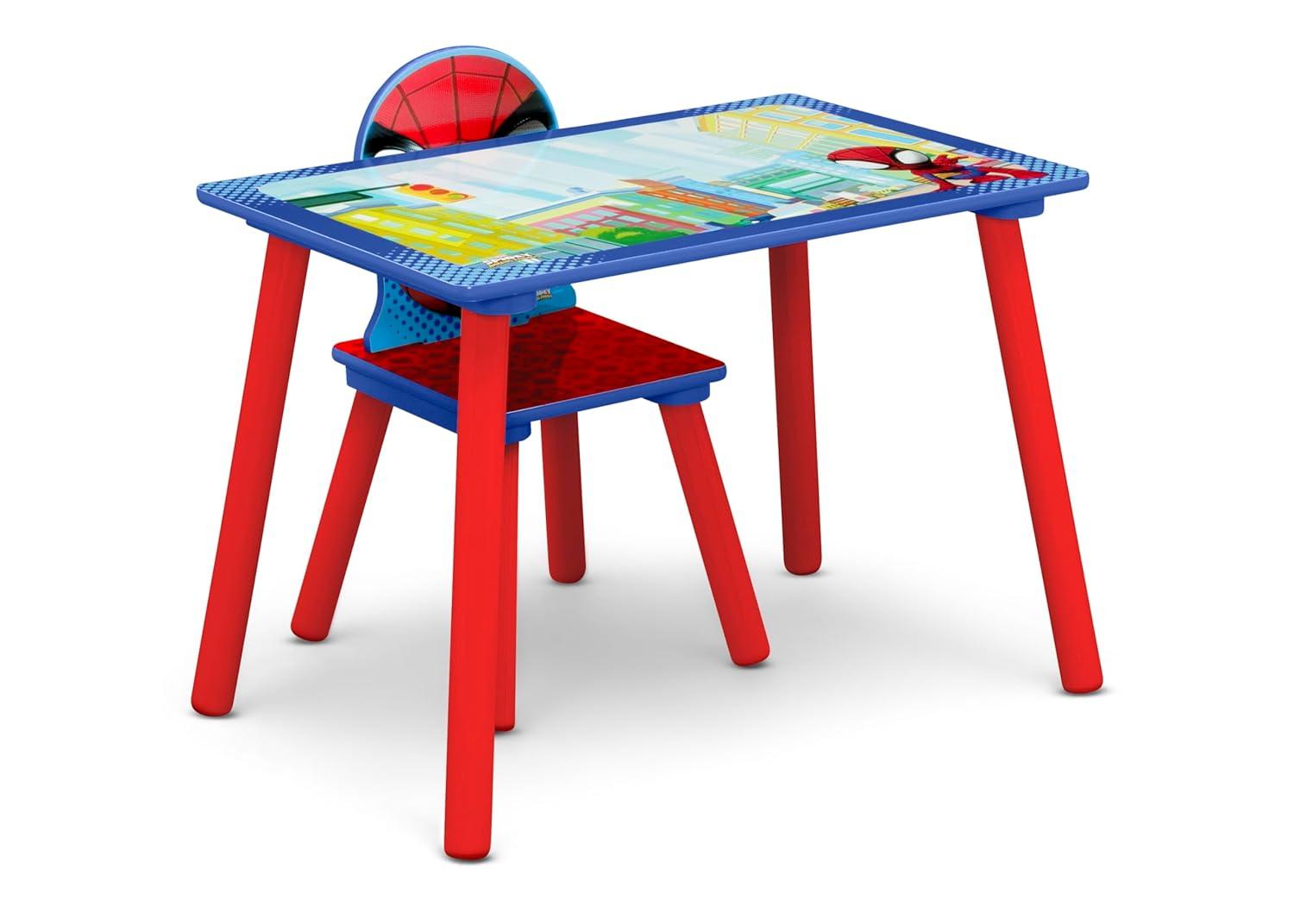 imageDelta Children Bluey 4Piece Toddler RoominaBox Set Includes Sleep and Play Toddler Bed Table 1 Chair and Fabric Toy Box BlueMarvel Spidey and His Amazing Friends