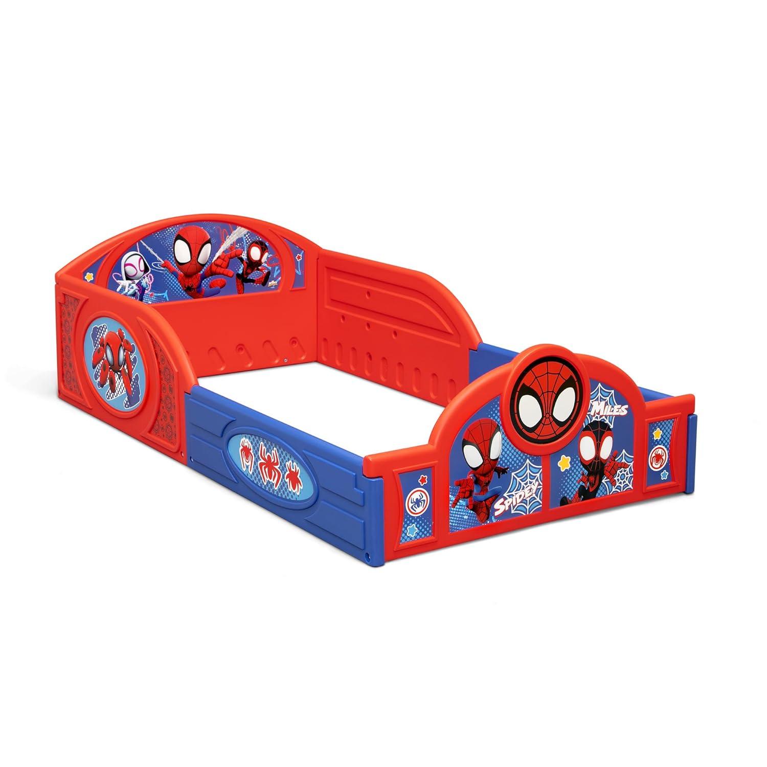 imageDelta Children Bluey 4Piece Toddler RoominaBox Set Includes Sleep and Play Toddler Bed Table 1 Chair and Fabric Toy Box BlueMarvel Spidey and His Amazing Friends