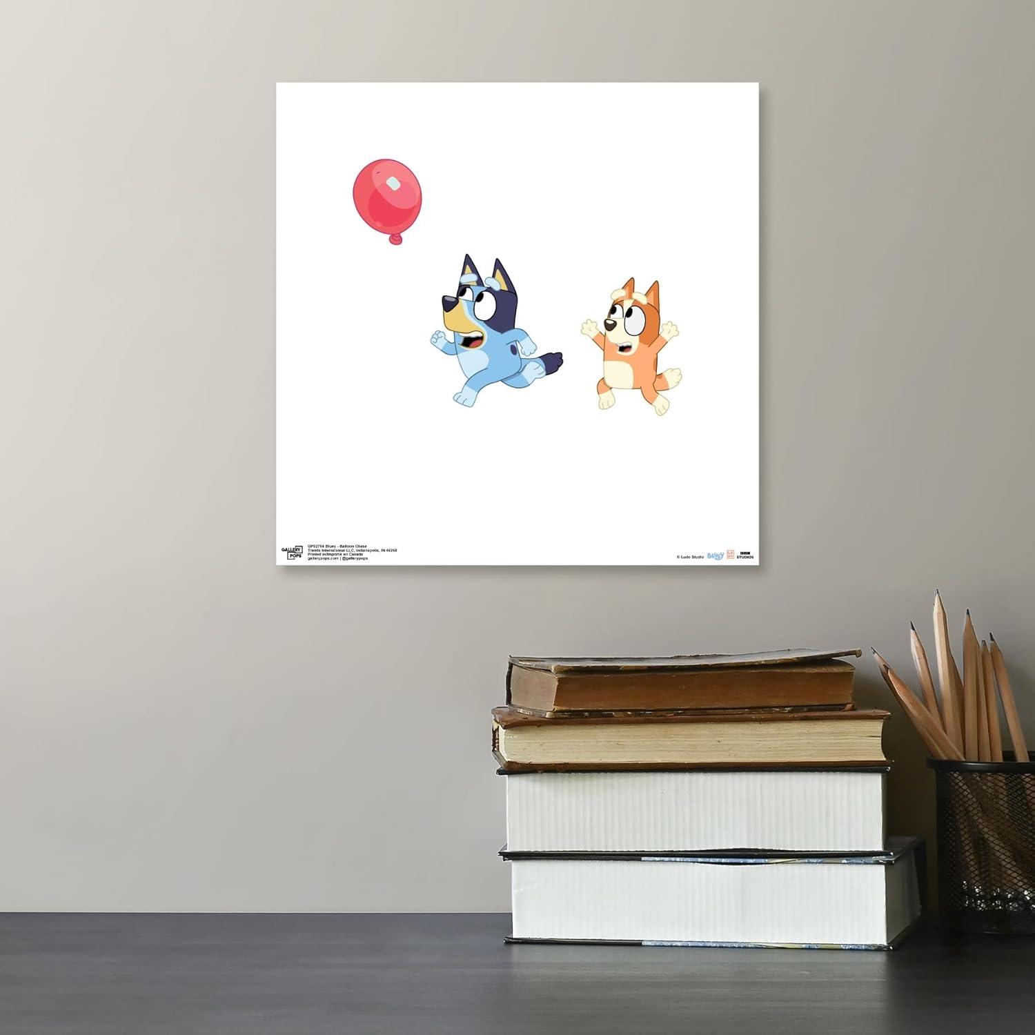 imageGallery Pops Bluey Balloon Chase Wall Art White Framed Version 12 x 12 Gallery Pops Wall ArtUnframed Version