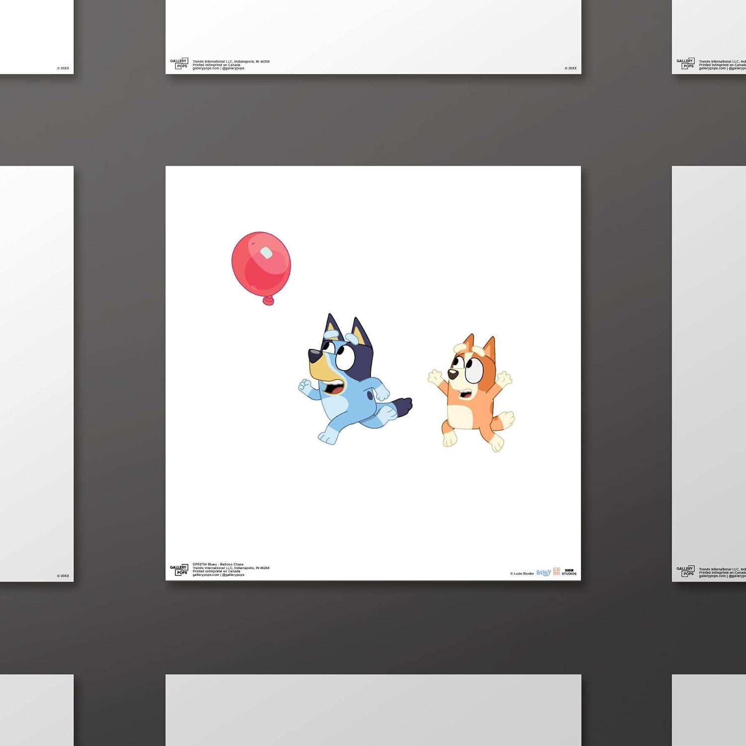 imageGallery Pops Bluey Balloon Chase Wall Art White Framed Version 12 x 12 Gallery Pops Wall ArtUnframed Version