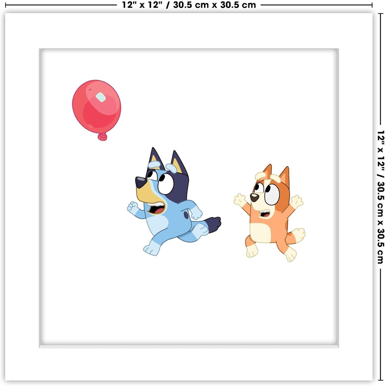 imageGallery Pops Bluey Balloon Chase Wall Art White Framed Version 12 x 12 Gallery Pops Wall ArtWhite Framed Version