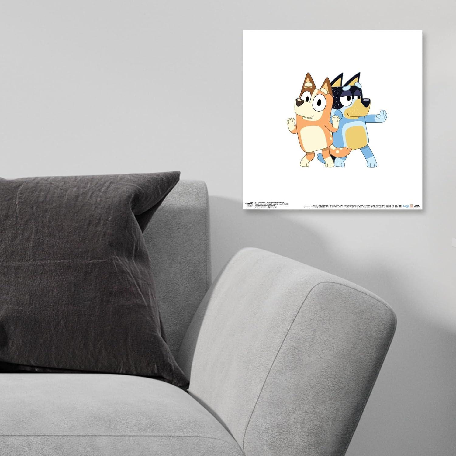 imageGallery Pops Bluey Bandit and Chilli Graphic Wall Art White Framed Version 12 x 12Unframed Version