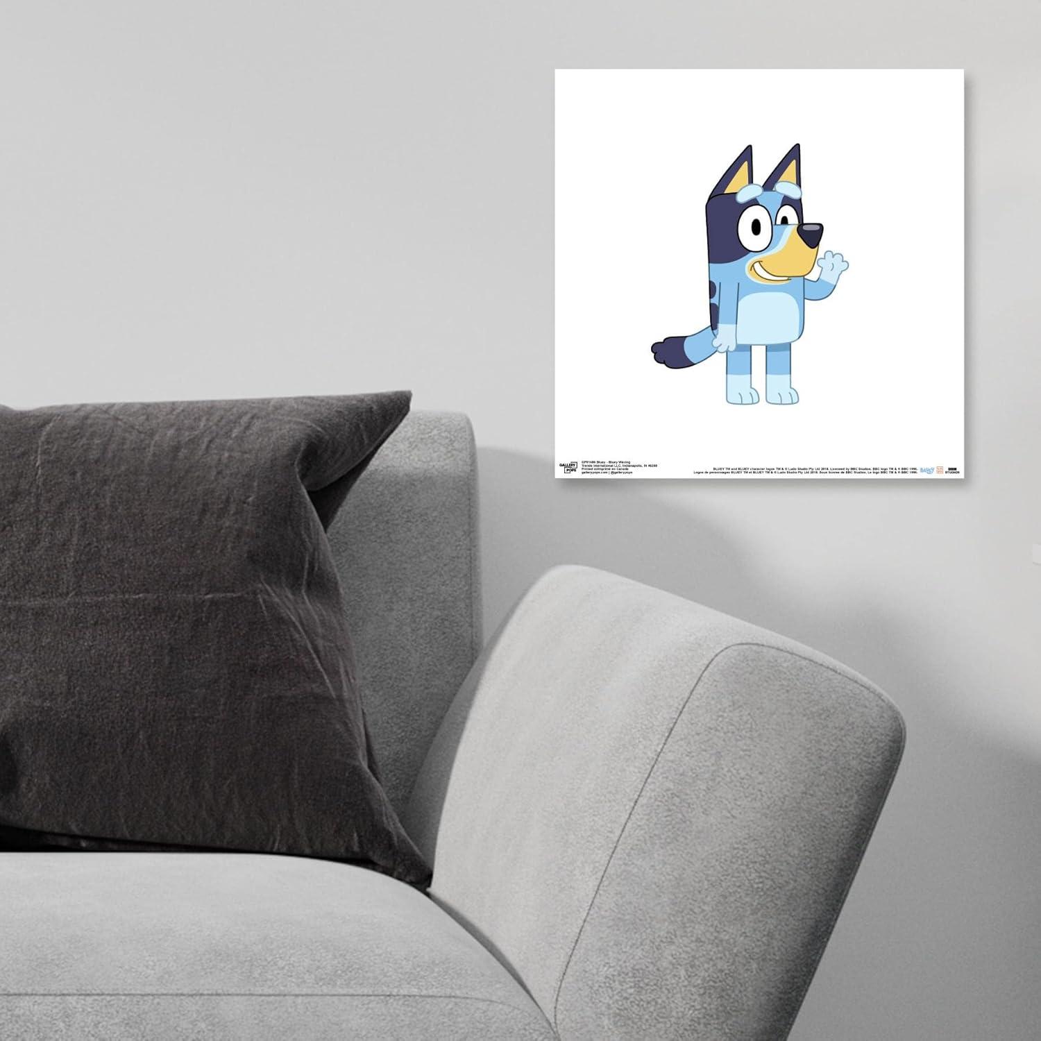 imageGallery Pops Bluey Bluey Waving Wall Art White Framed Version 12 x 12Unframed Version