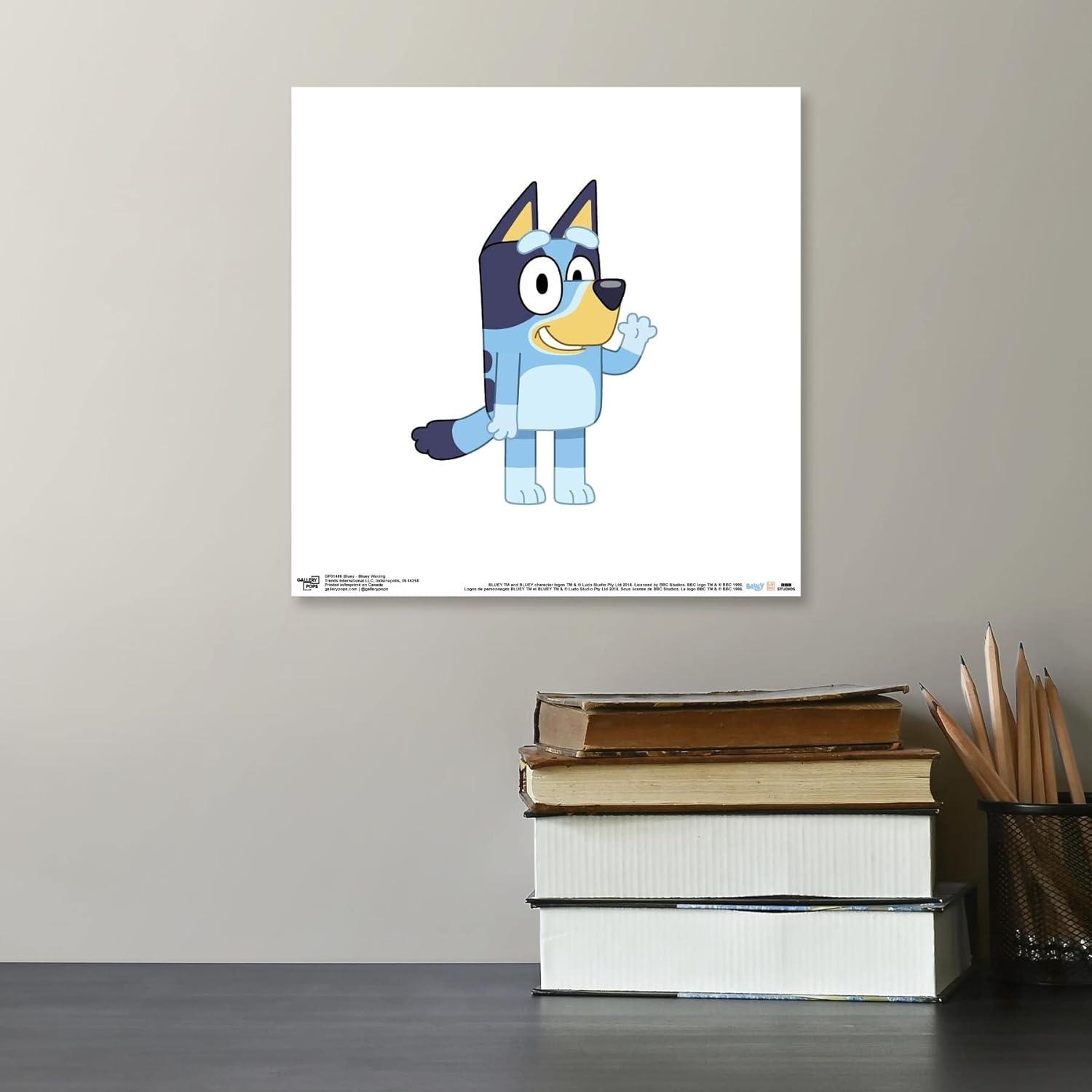 imageGallery Pops Bluey Bluey Waving Wall Art White Framed Version 12 x 12Unframed Version