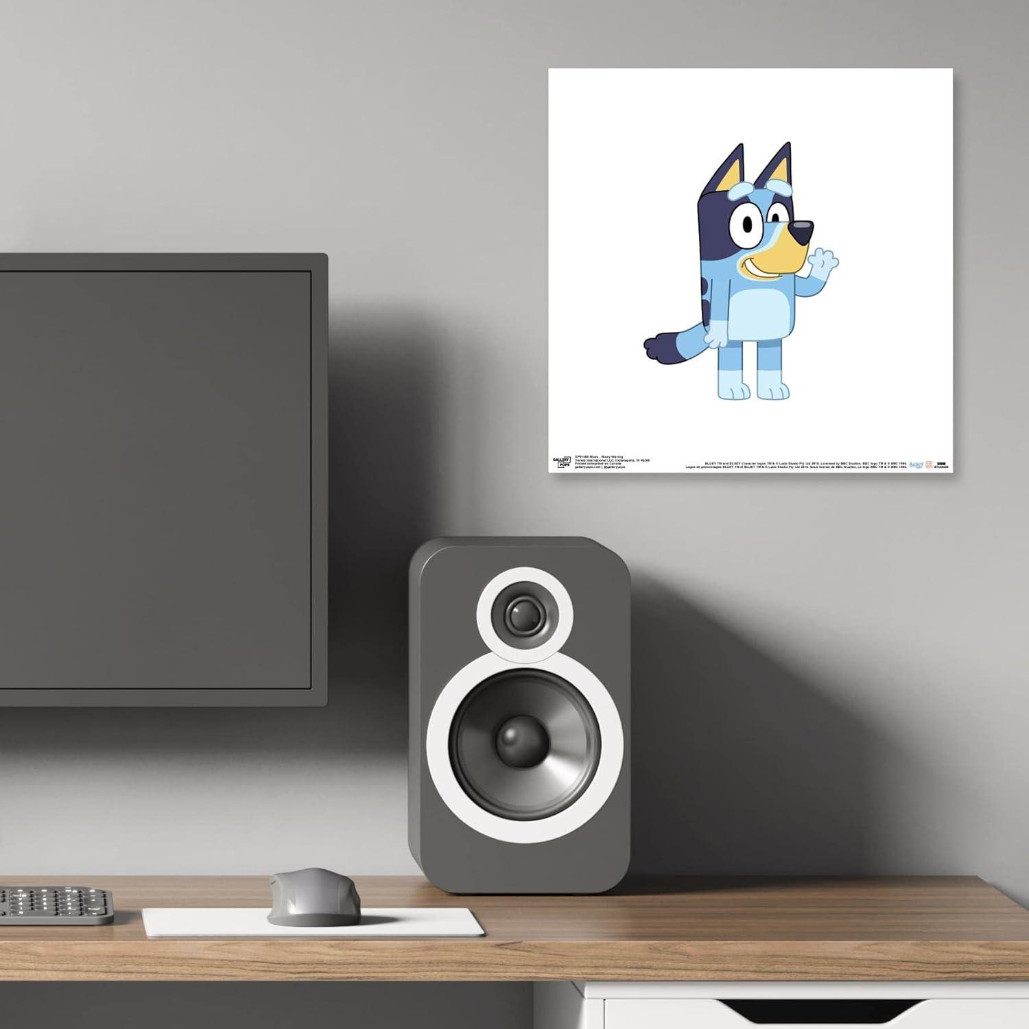 imageGallery Pops Bluey Bluey Waving Wall Art White Framed Version 12 x 12Unframed Version