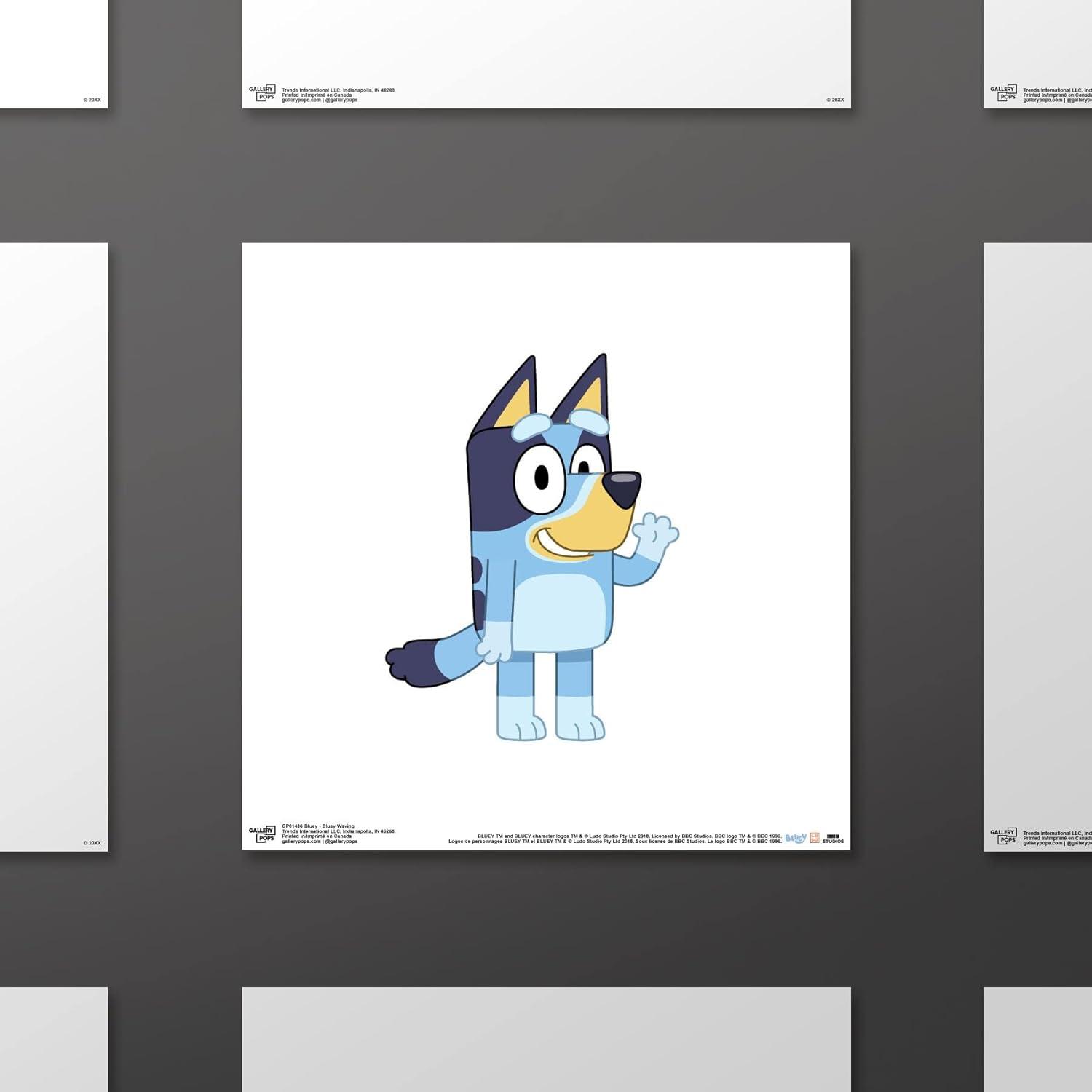 imageGallery Pops Bluey Bluey Waving Wall Art White Framed Version 12 x 12Unframed Version