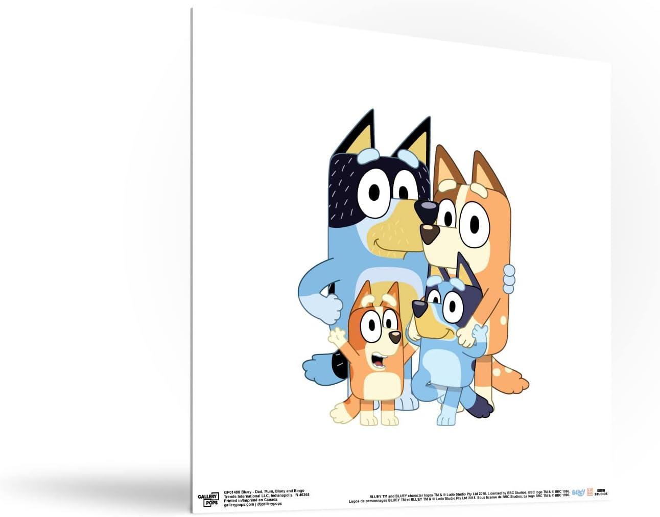imageGallery Pops Bluey Dad Mum Bluey and Bingo Wall Art White Framed Version 12 x 12Unframed Version
