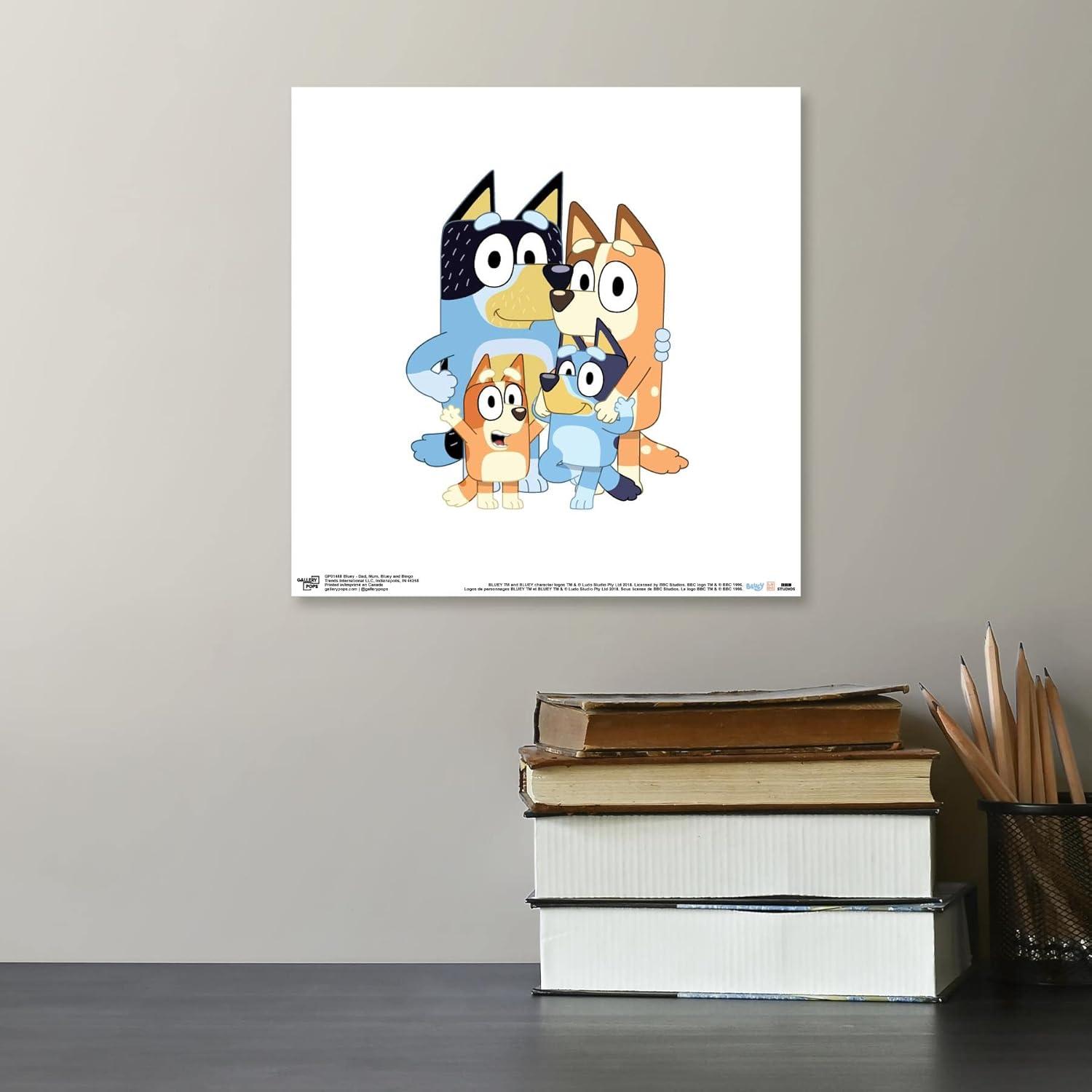 imageGallery Pops Bluey Dad Mum Bluey and Bingo Wall Art White Framed Version 12 x 12Unframed Version