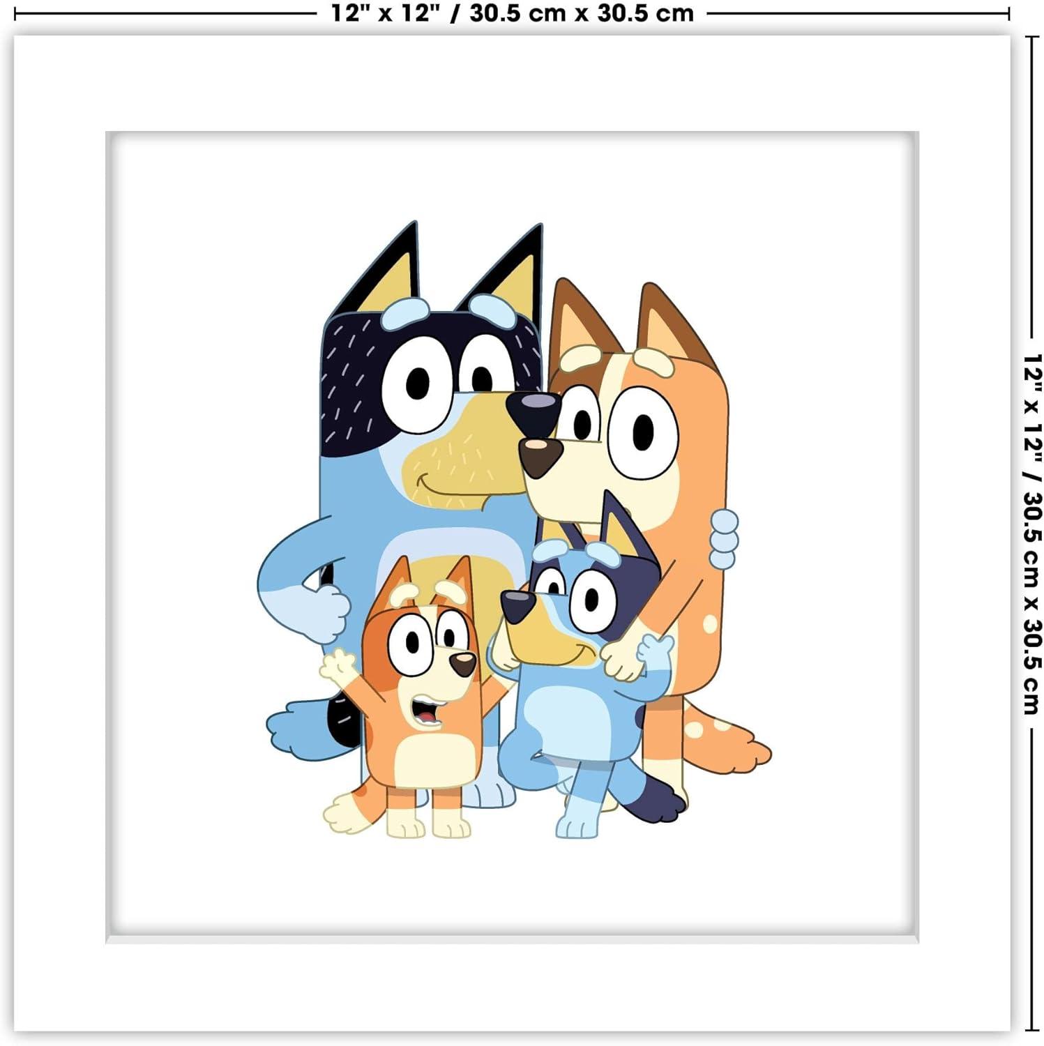 imageGallery Pops Bluey Dad Mum Bluey and Bingo Wall Art White Framed Version 12 x 12White Framed Version