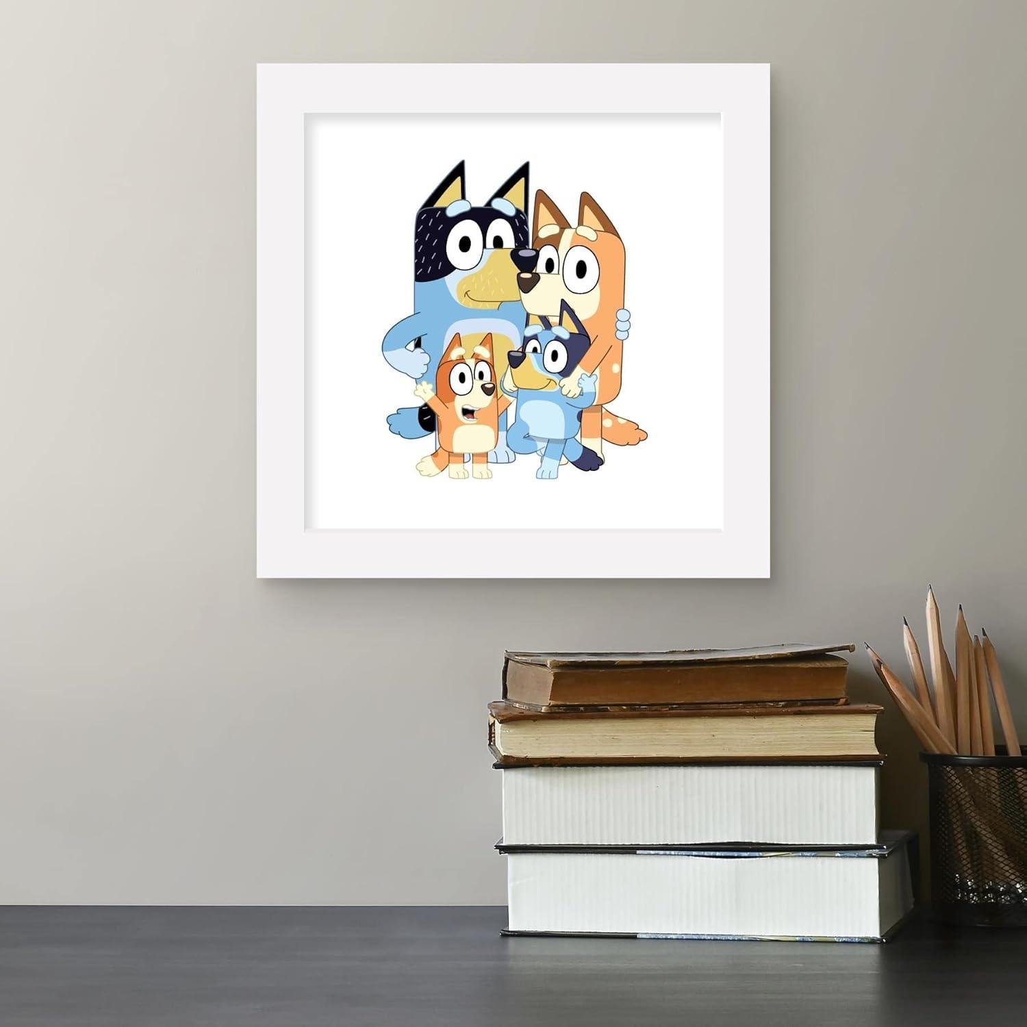 imageGallery Pops Bluey Dad Mum Bluey and Bingo Wall Art White Framed Version 12 x 12White Framed Version