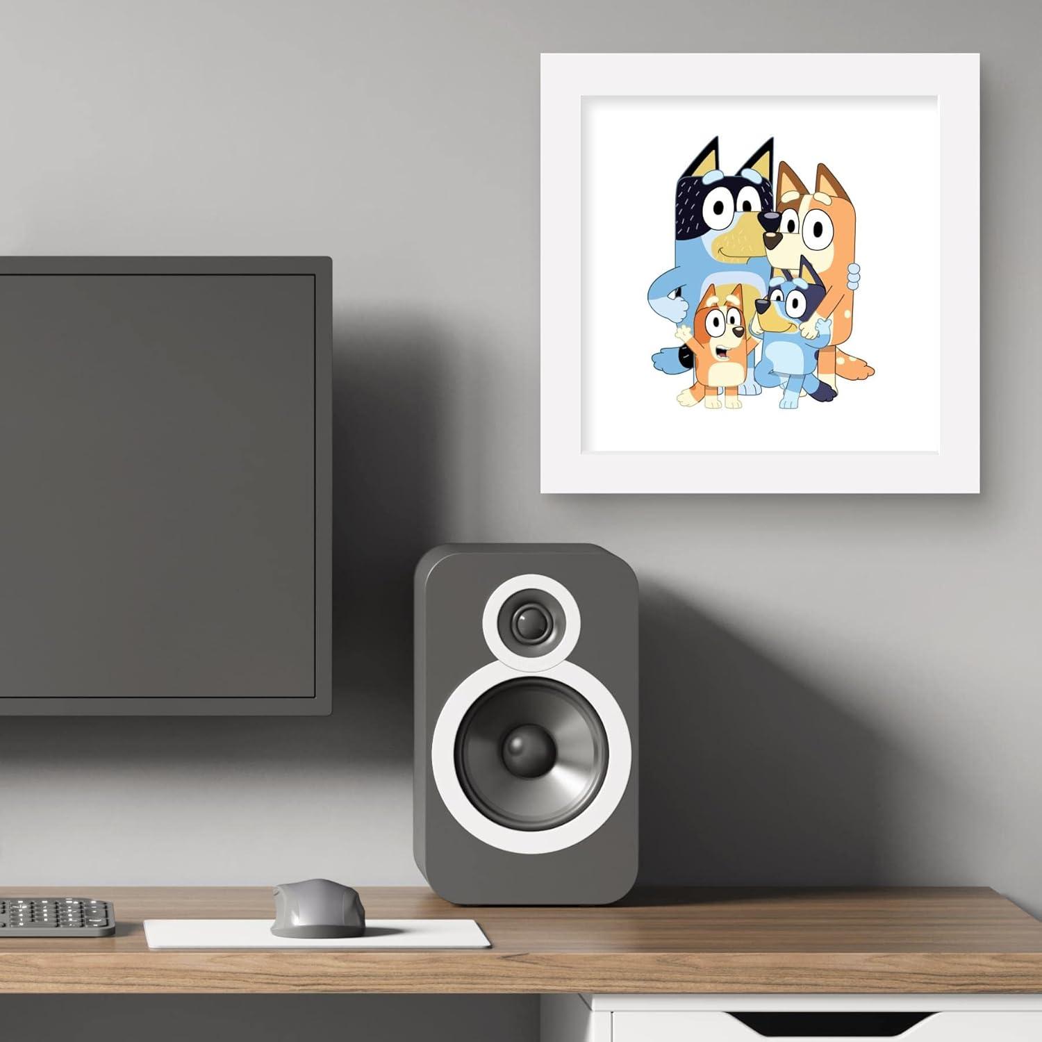 imageGallery Pops Bluey Dad Mum Bluey and Bingo Wall Art White Framed Version 12 x 12White Framed Version