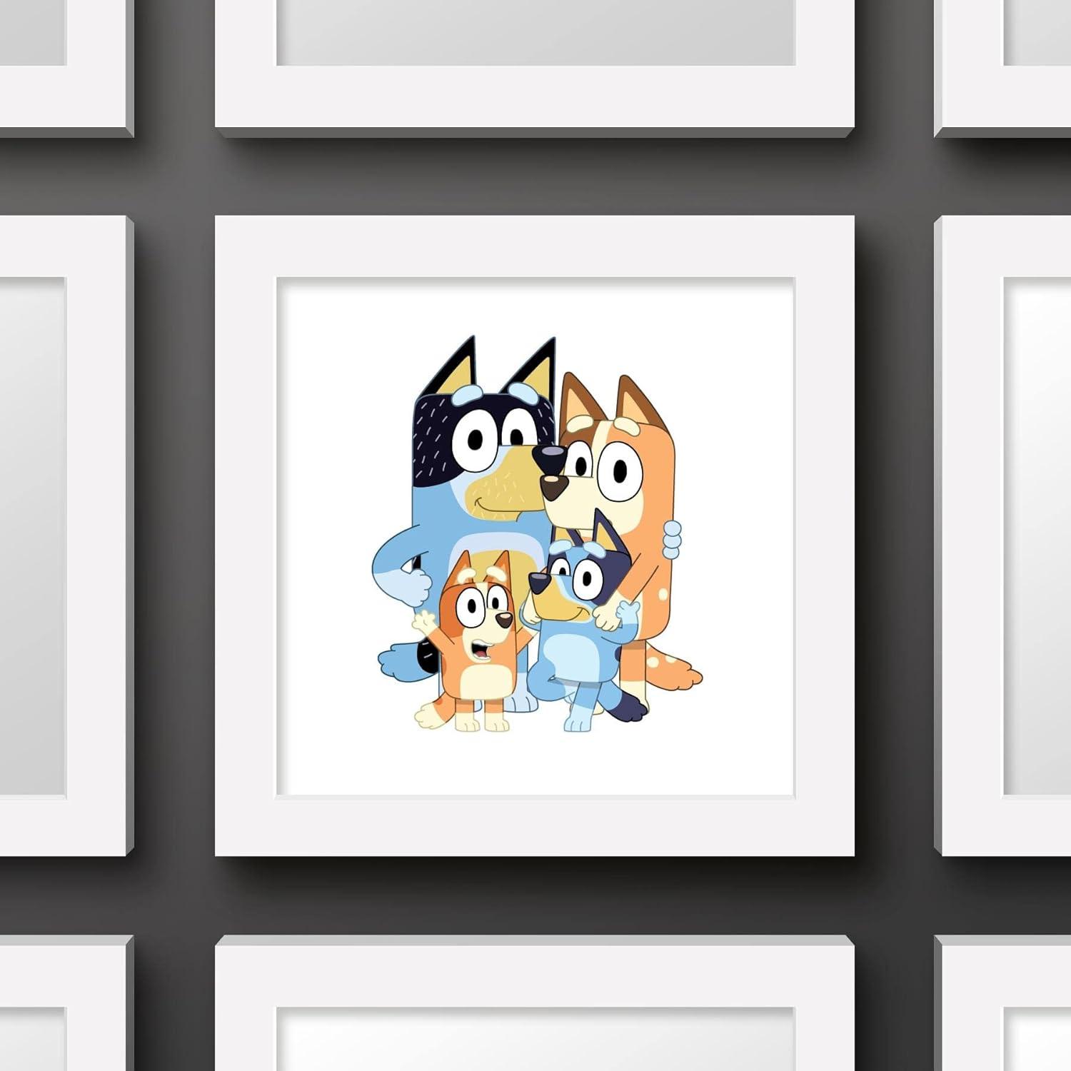 imageGallery Pops Bluey Dad Mum Bluey and Bingo Wall Art White Framed Version 12 x 12White Framed Version