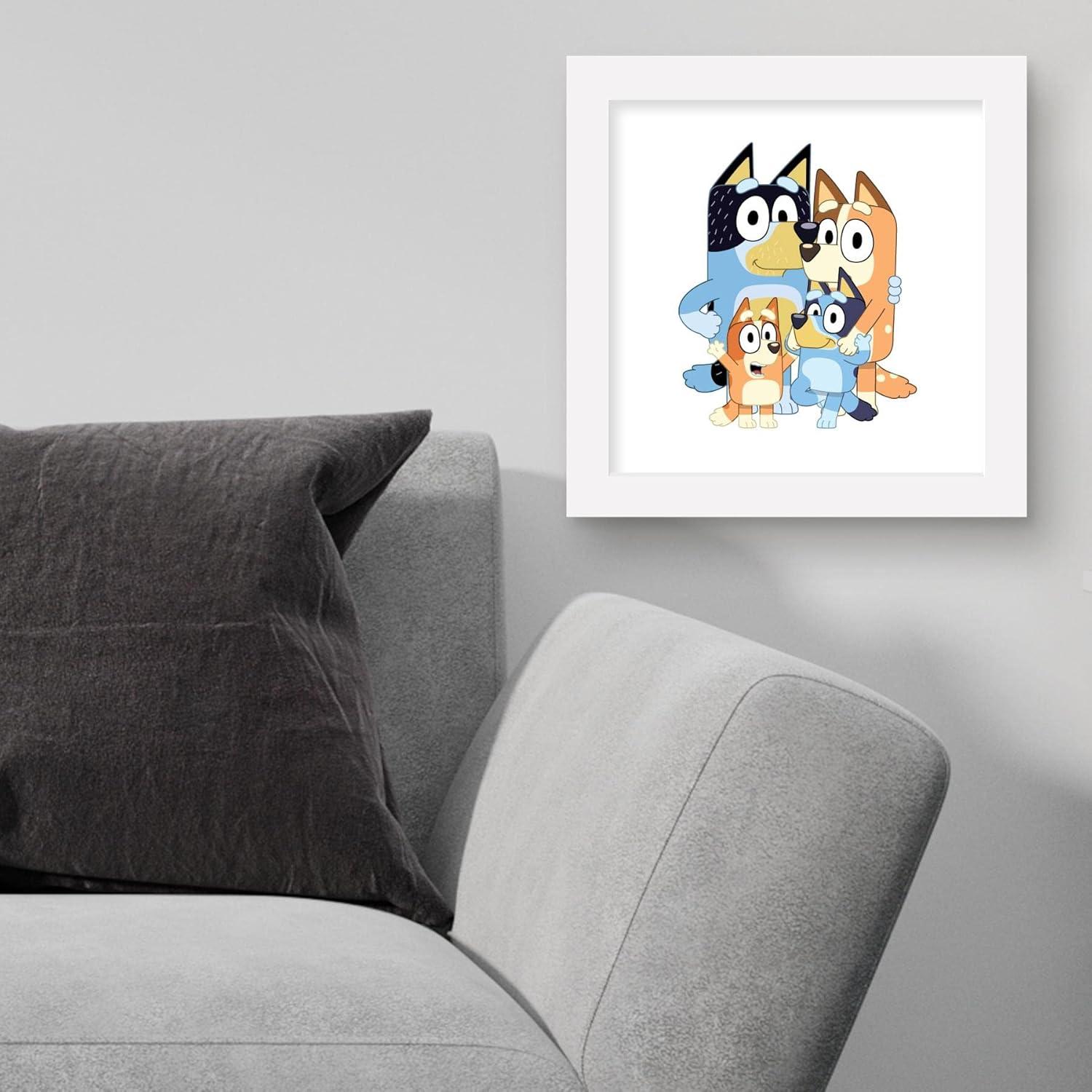 imageGallery Pops Bluey Dad Mum Bluey and Bingo Wall Art White Framed Version 12 x 12White Framed Version