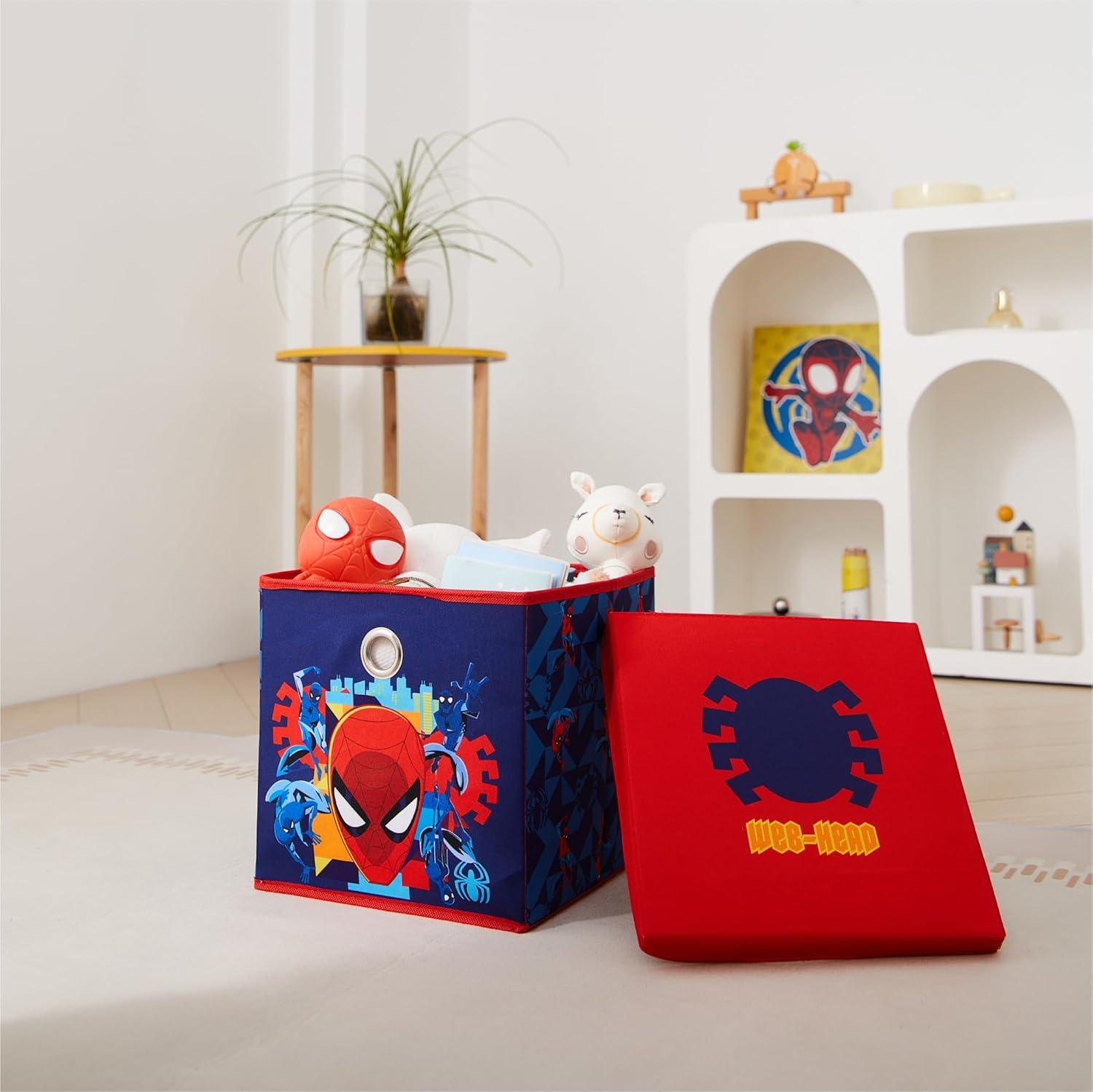 imageIdea Nuova Bluey Collapsible Fabric Storage Cube10 Organizer Bin with Lid for Bedroom Playroom and ClosetSpiderman