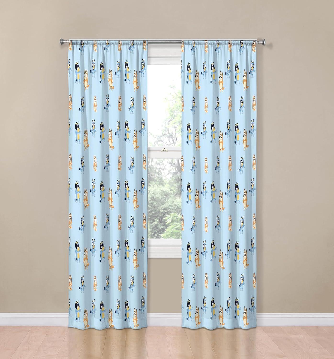 imageJay Franco Window Curtains for Kids Bedroom 4Piece Drape Set with 2 Tiebacks Grey Bluey 42 W x 84 L Pack of 2Blue Bluey Bingo