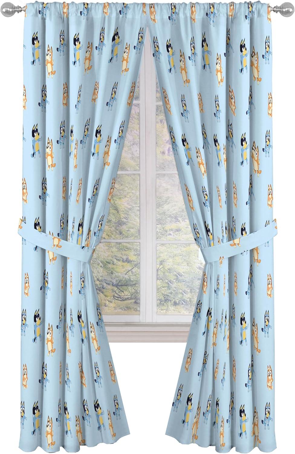 imageJay Franco Window Curtains for Kids Bedroom 4Piece Drape Set with 2 Tiebacks Grey Bluey 42 W x 84 L Pack of 2Blue Bluey Bingo