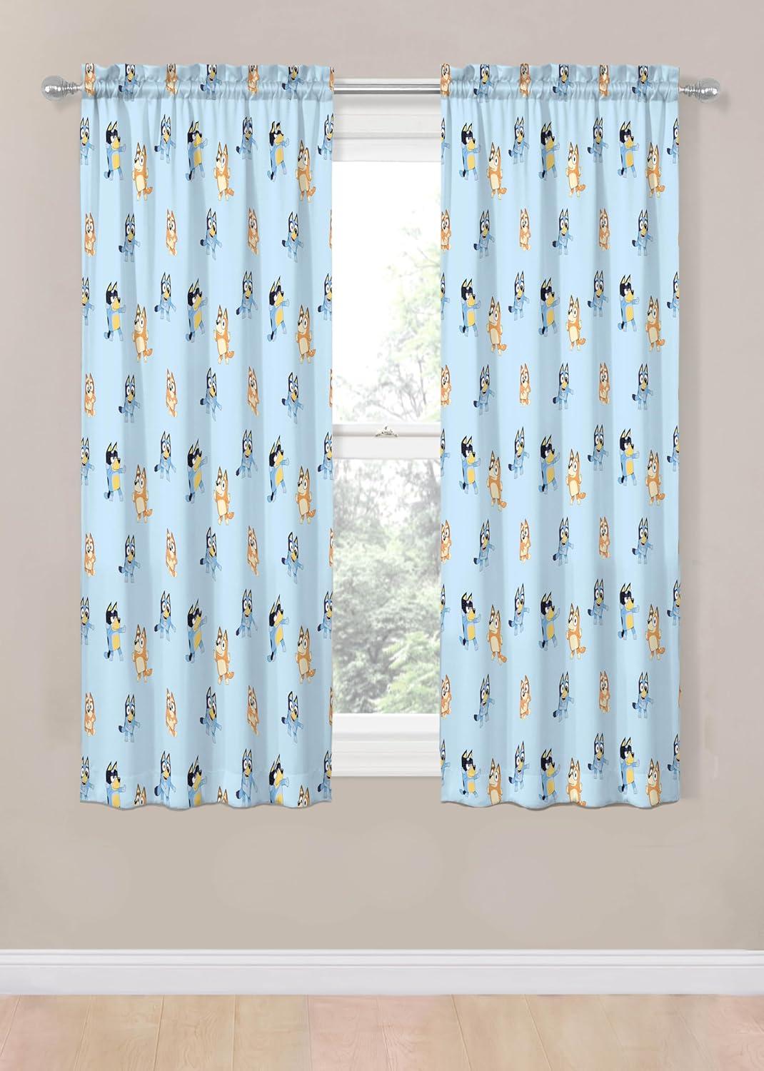 imageJay Franco Window Curtains for Kids Bedroom 4Piece Drape Set with 2 Tiebacks Grey Bluey 42 W x 84 L Pack of 2Blue Bluey Bingo