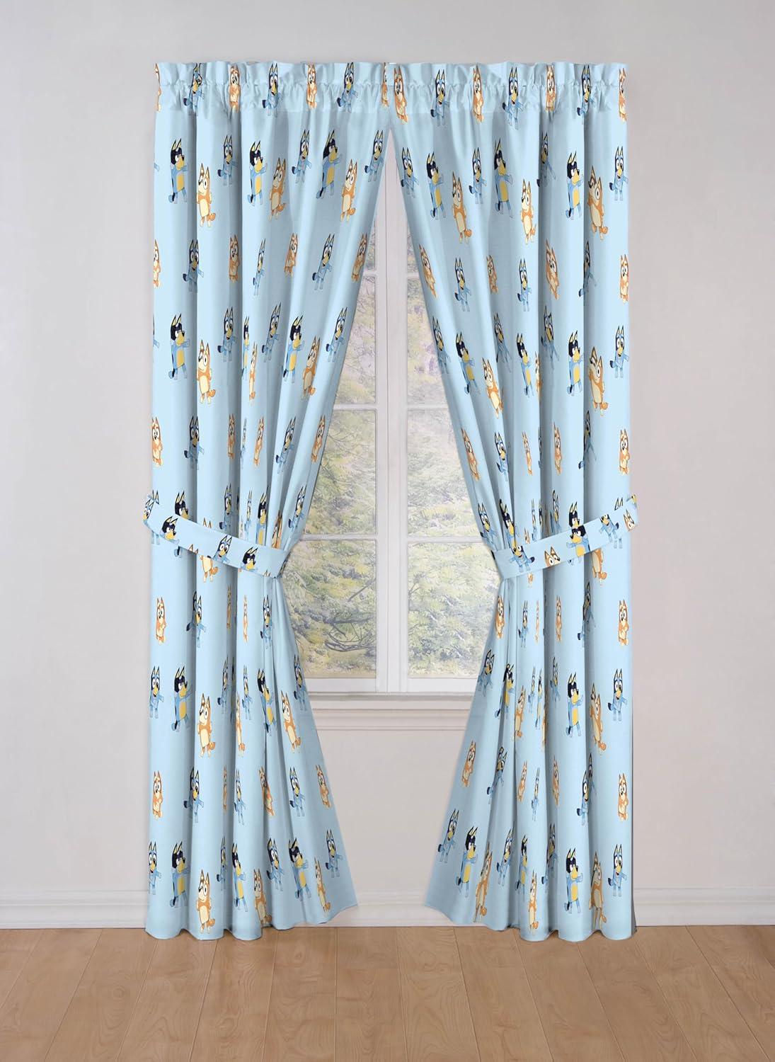 imageJay Franco Window Curtains for Kids Bedroom 4Piece Drape Set with 2 Tiebacks Grey Bluey 42 W x 84 L Pack of 2Blue Bluey Bingo