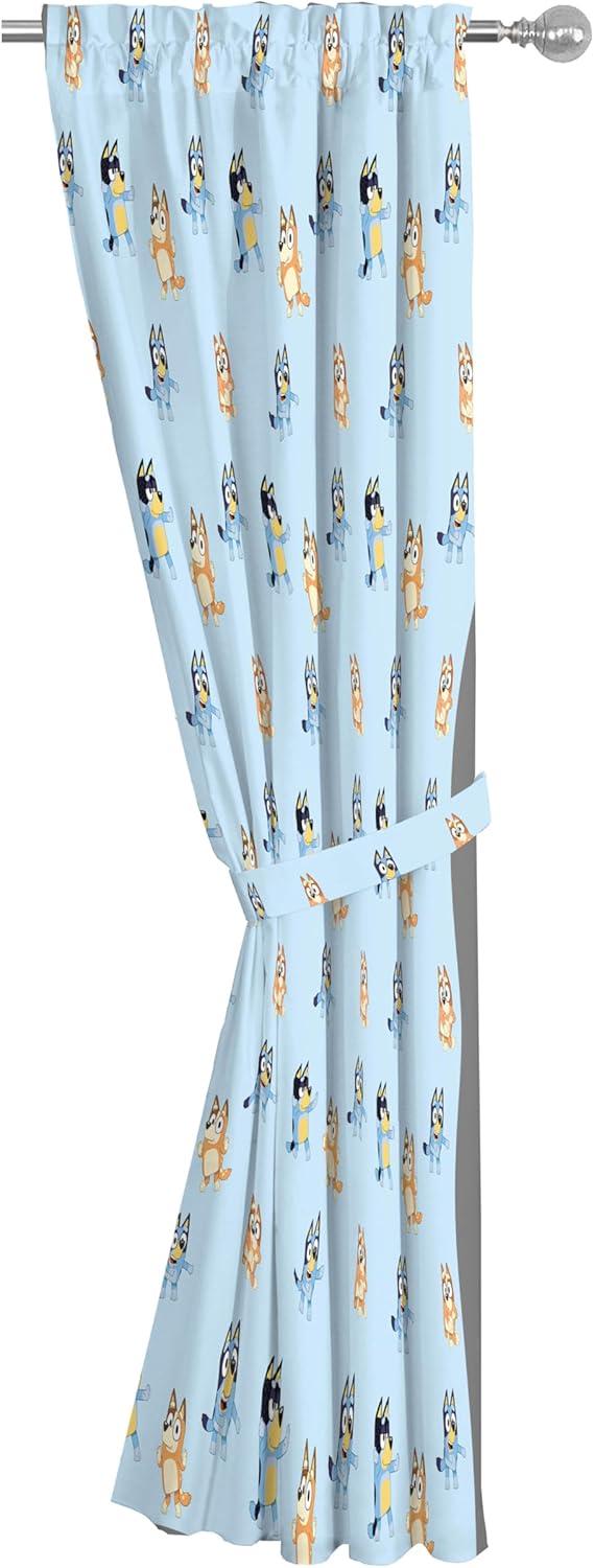 imageJay Franco Window Curtains for Kids Bedroom 4Piece Drape Set with 2 Tiebacks Grey Bluey 42 W x 84 L Pack of 2Blue Bluey Bingo