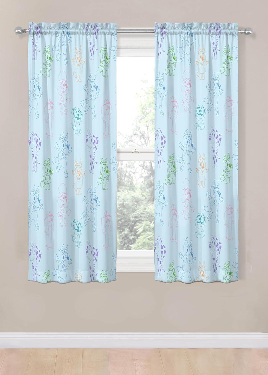 imageJay Franco Window Curtains for Kids Bedroom 4Piece Drape Set with 2 Tiebacks Grey Bluey 42 W x 84 L Pack of 2Blue Bluey