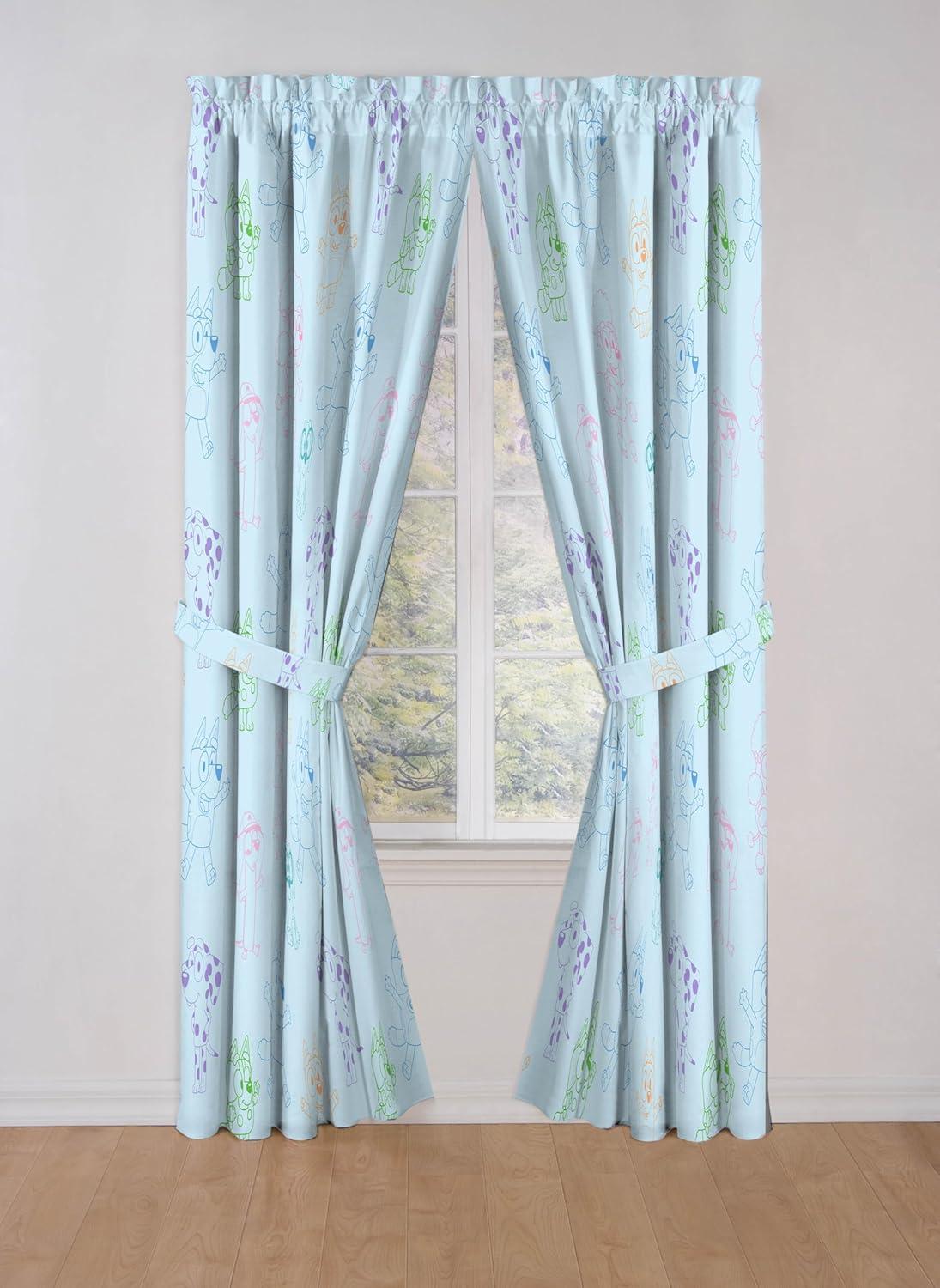 imageJay Franco Window Curtains for Kids Bedroom 4Piece Drape Set with 2 Tiebacks Grey Bluey 42 W x 84 L Pack of 2Blue Bluey