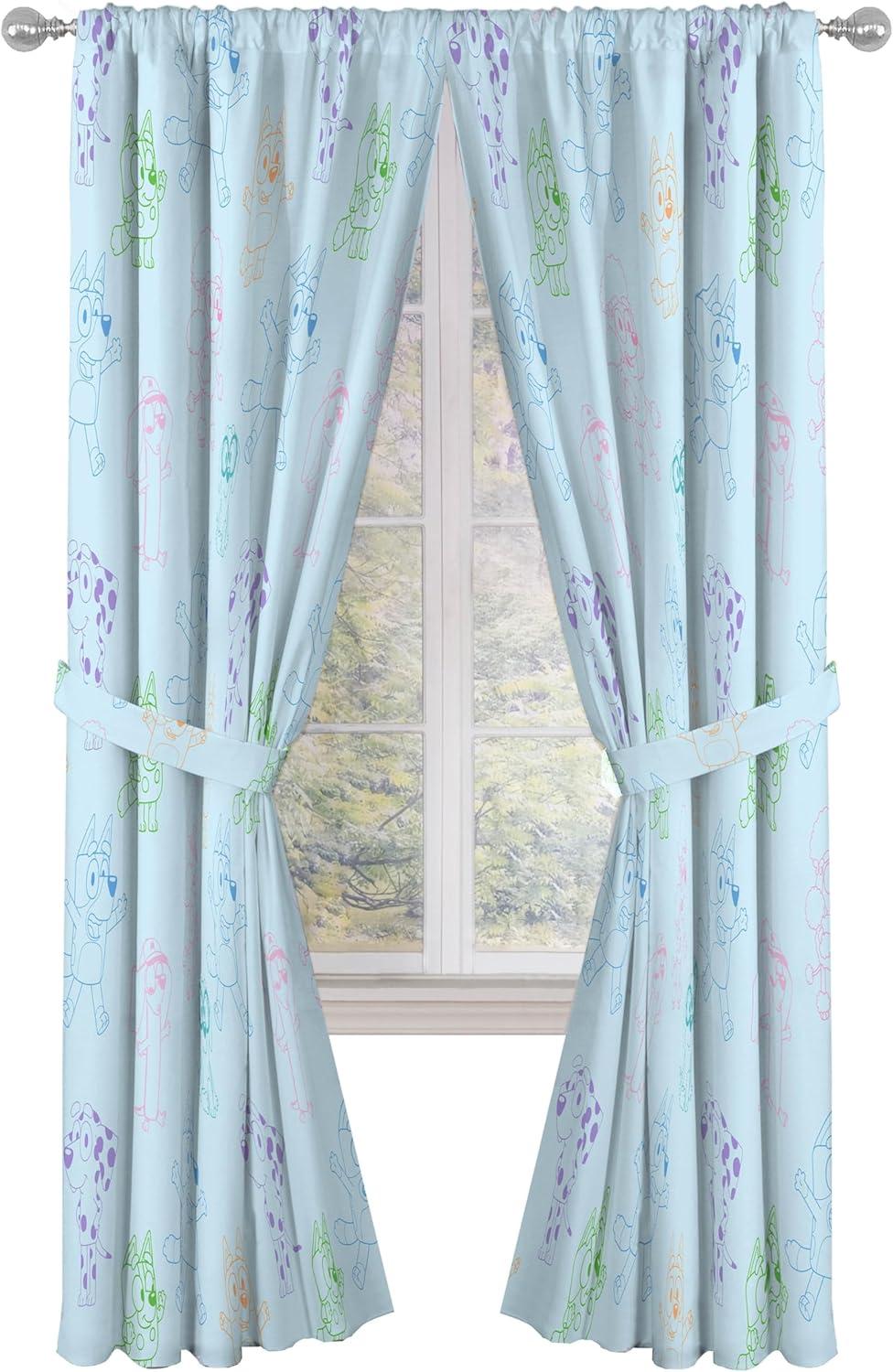 imageJay Franco Window Curtains for Kids Bedroom 4Piece Drape Set with 2 Tiebacks Grey Bluey 42 W x 84 L Pack of 2Blue Bluey