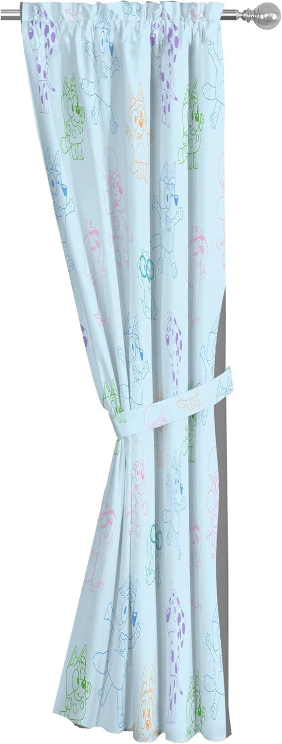 imageJay Franco Window Curtains for Kids Bedroom 4Piece Drape Set with 2 Tiebacks Grey Bluey 42 W x 84 L Pack of 2Blue Bluey