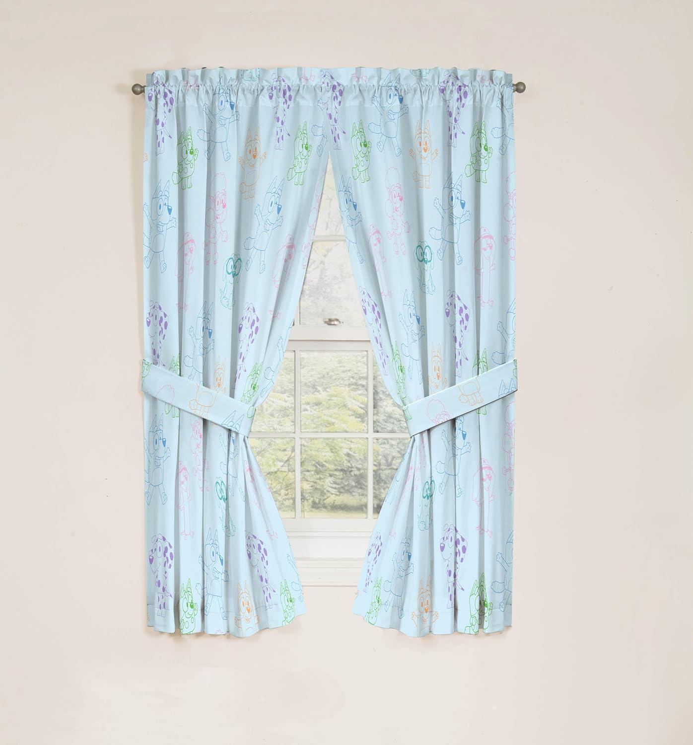 imageJay Franco Window Curtains for Kids Bedroom 4Piece Drape Set with 2 Tiebacks Grey Bluey 42 W x 84 L Pack of 2Blue Bluey