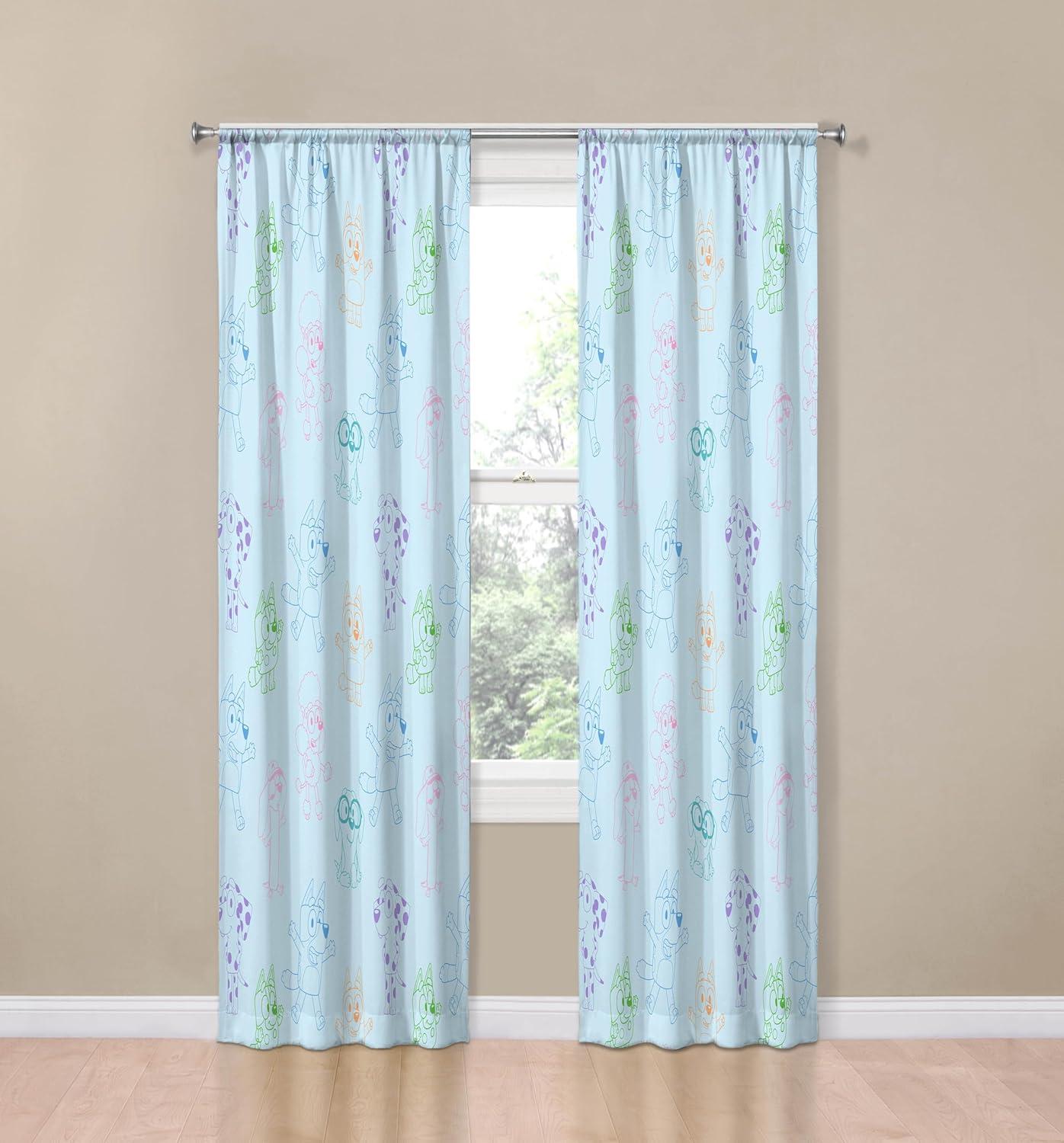 imageJay Franco Window Curtains for Kids Bedroom 4Piece Drape Set with 2 Tiebacks Grey Bluey 42 W x 84 L Pack of 2Blue Bluey