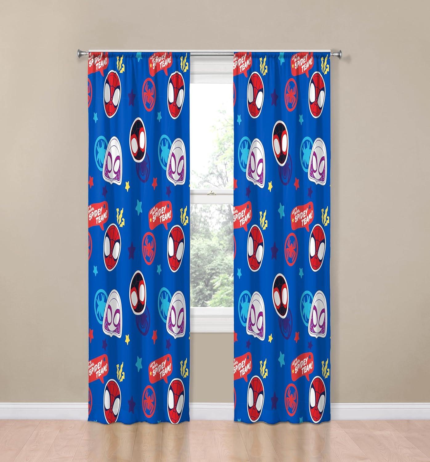 imageJay Franco Window Curtains for Kids Bedroom 4Piece Drape Set with 2 Tiebacks Grey Bluey 42 W x 84 L Pack of 2Blue Spidey His Amazing Friends