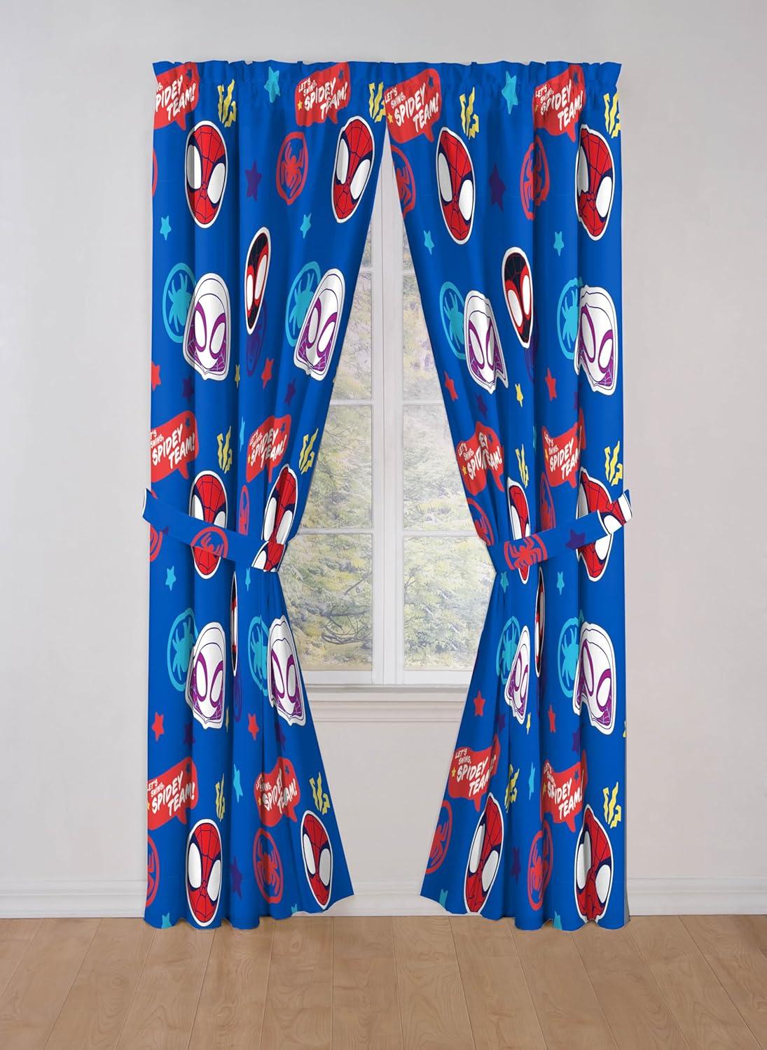 imageJay Franco Window Curtains for Kids Bedroom 4Piece Drape Set with 2 Tiebacks Grey Bluey 42 W x 84 L Pack of 2Blue Spidey His Amazing Friends