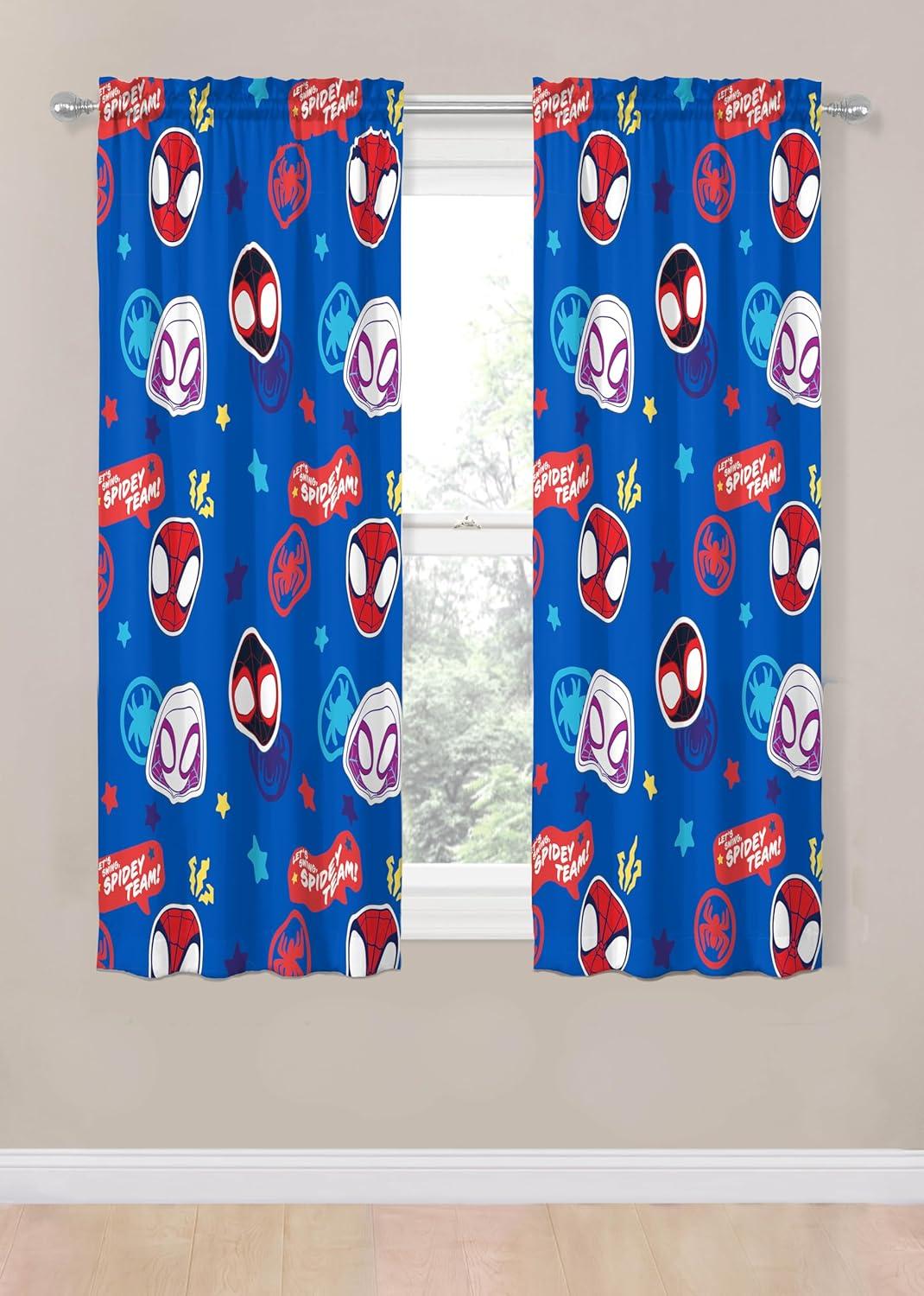 imageJay Franco Window Curtains for Kids Bedroom 4Piece Drape Set with 2 Tiebacks Grey Bluey 42 W x 84 L Pack of 2Blue Spidey His Amazing Friends